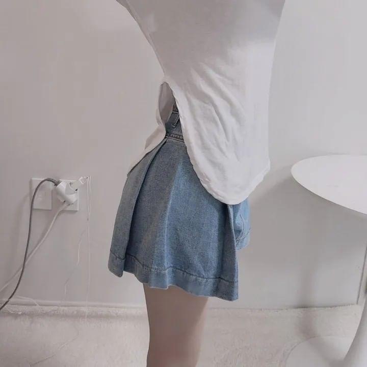 High Waist Washed Denim Shorts Product Image