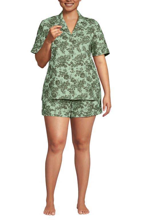 Lands' End Women Linen 2 Piece Pajama Set - Short Sleeve Top and Shorts in Icy Mint Green Romantic Floral at Nordstrom, Size 1X Product Image