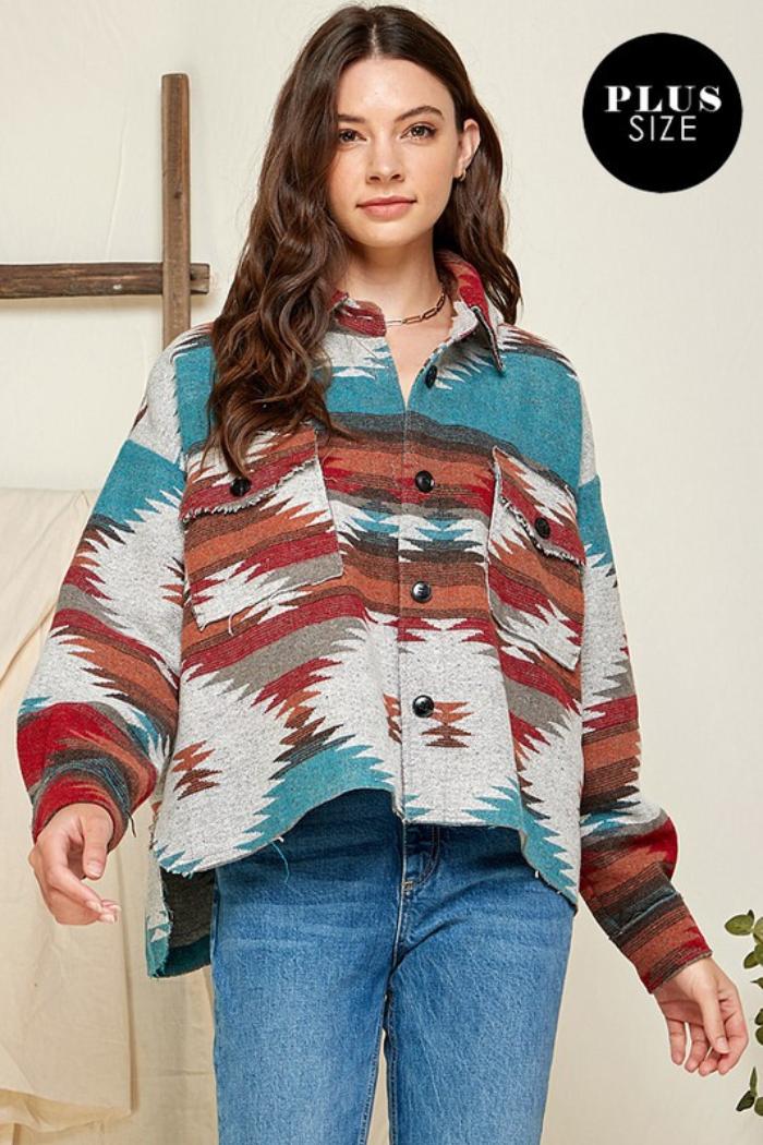 Plus Aztec/tribal Print Jacket Product Image