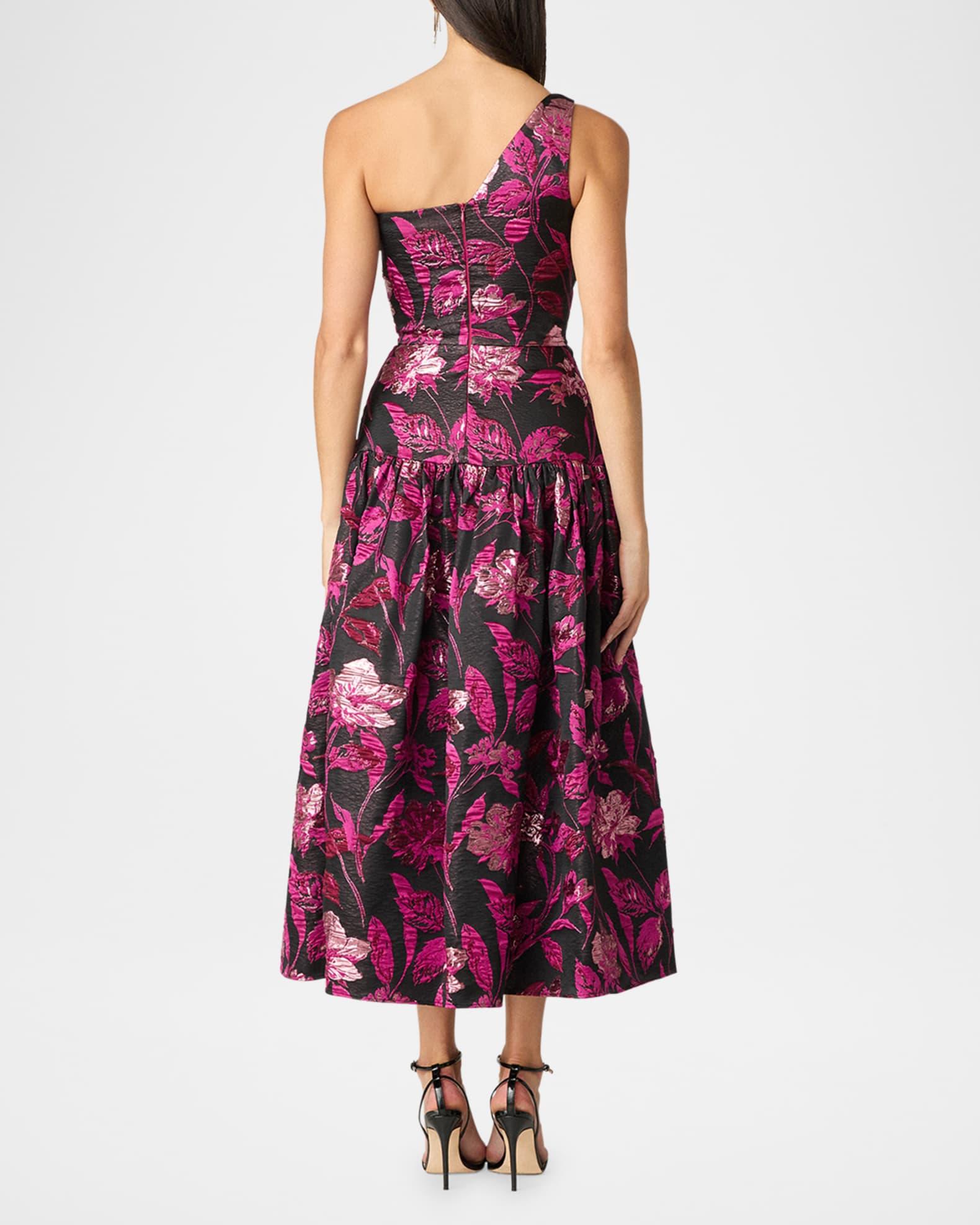 Lisa One-Shoulder Floral Jacquard Midi Dress Product Image