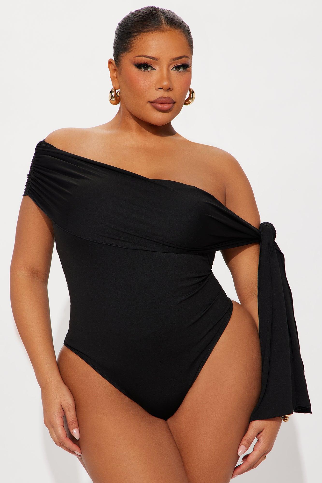 Refined Class Ruched Off Shoulder Bodysuit - Black Female Product Image
