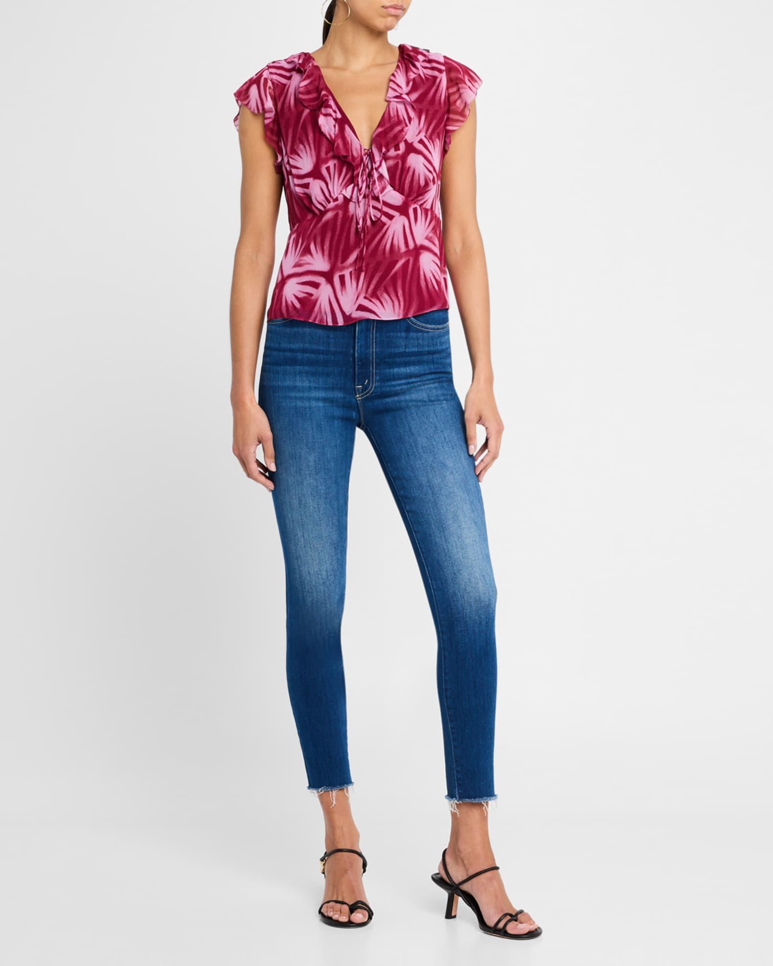 Carmine Chiffon Flutter-Sleeve Blouse Product Image