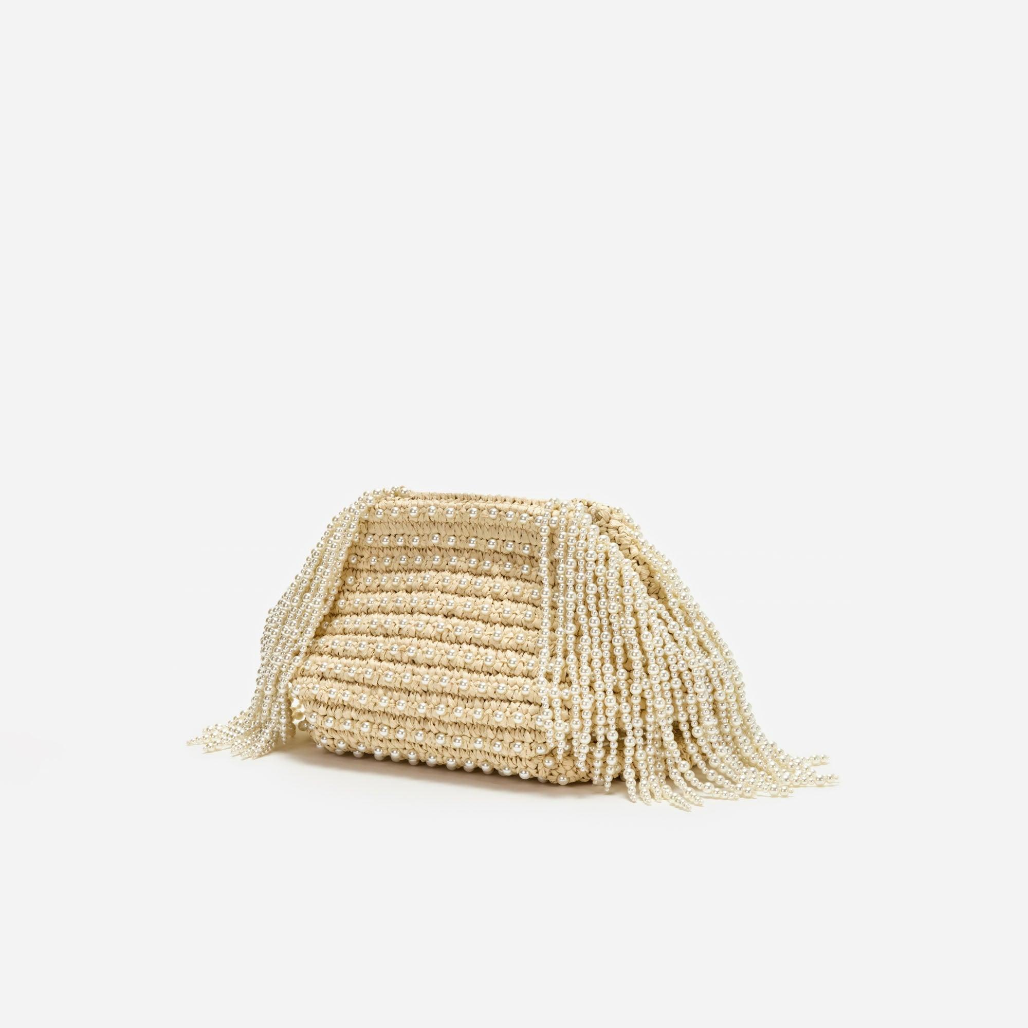 Raffia Pearl Fringe Clutch Product Image