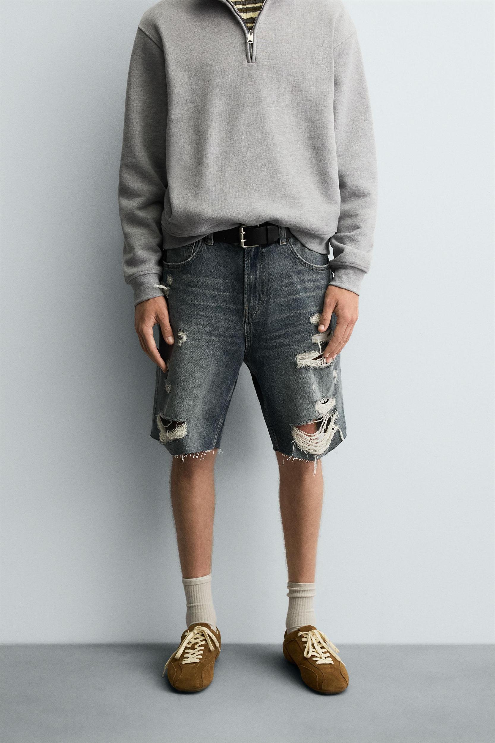 RIPPED DENIM BERMUDA SHORTS Product Image