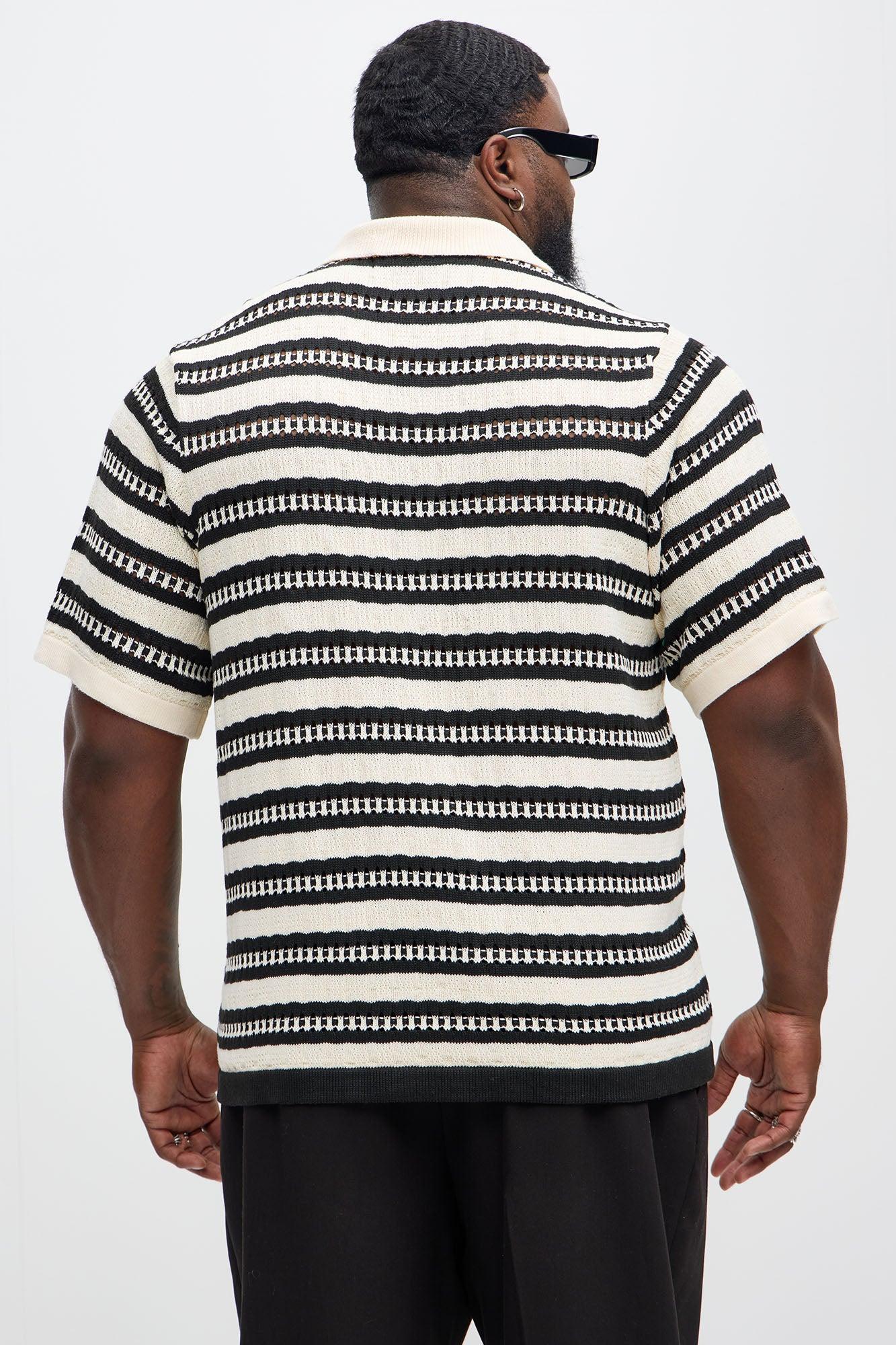 Mumbai Crochet Short Sleeve Cuban Collar Shirt - Black/White Product Image