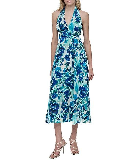 DKNY by Donna Karan Sleeveless Halter Neck Fit and Flare Midi Dress Product Image