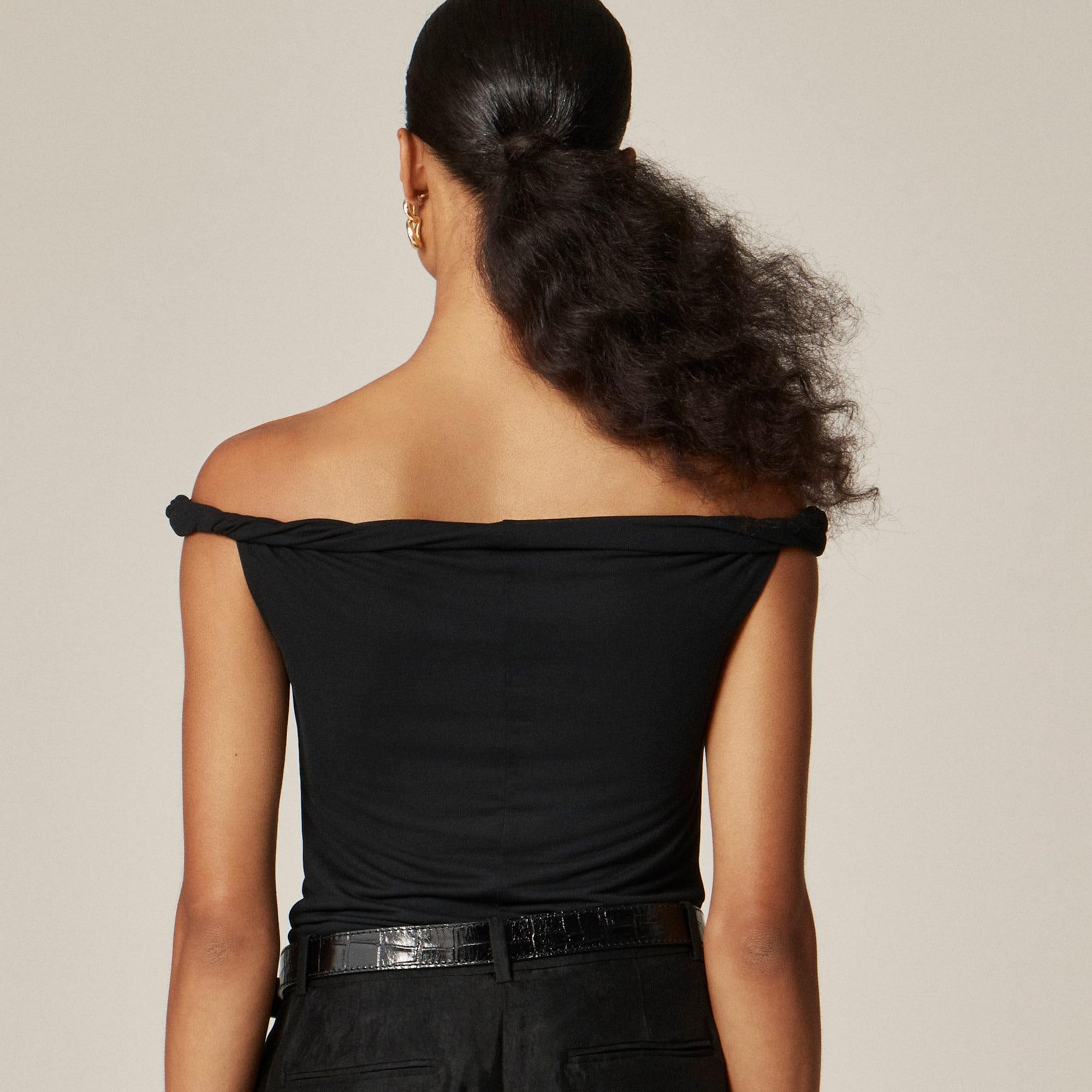 Off-the-shoulder twist tank top in matte jersey Product Image