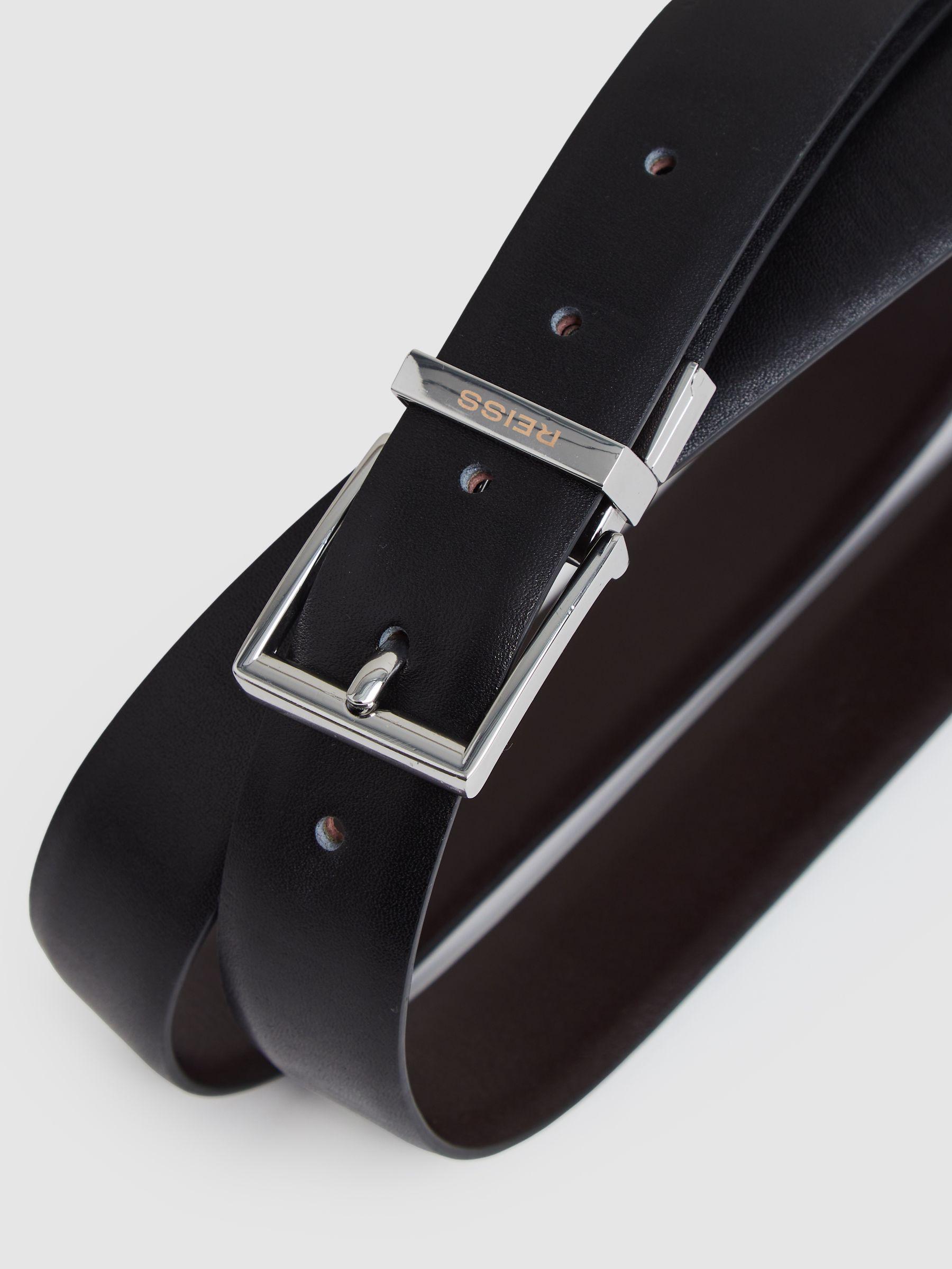 Reversible Leather Belt with Interchangeable Buckle in Black/Brown Product Image