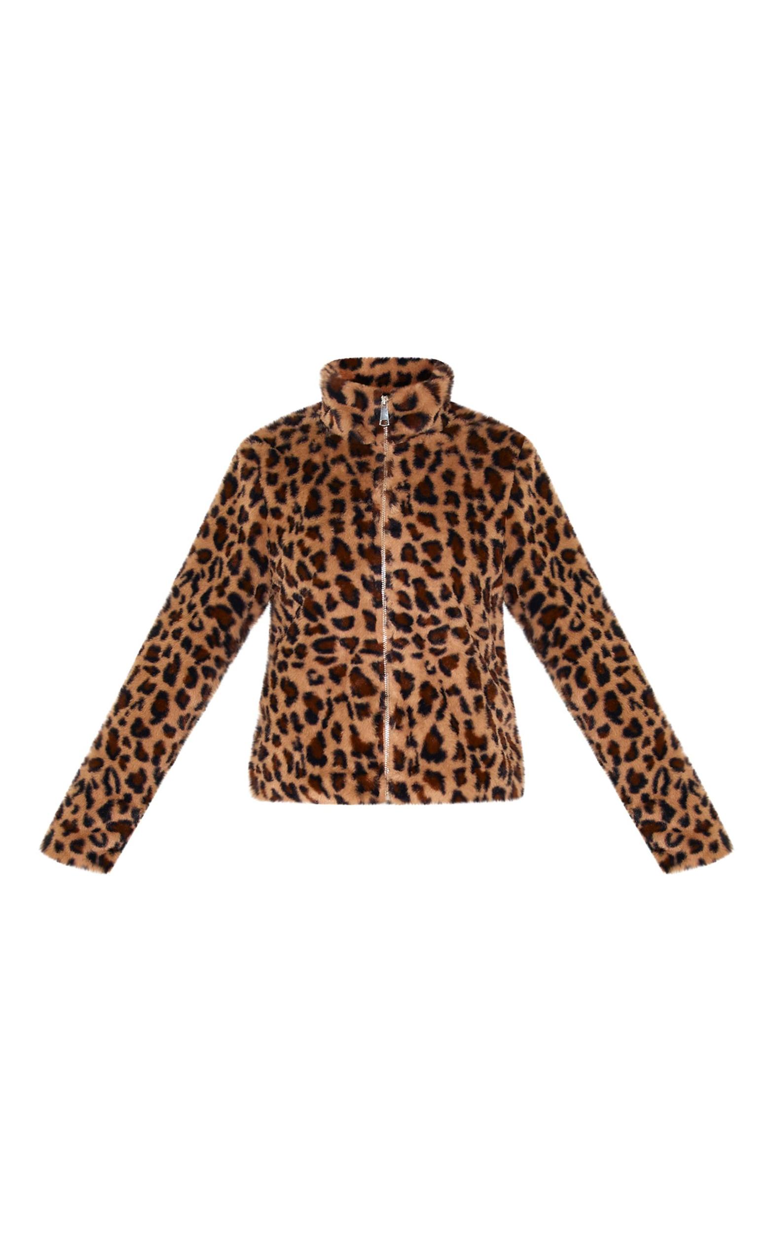 Brown Leopard Fleece Zip Up Jacket Product Image