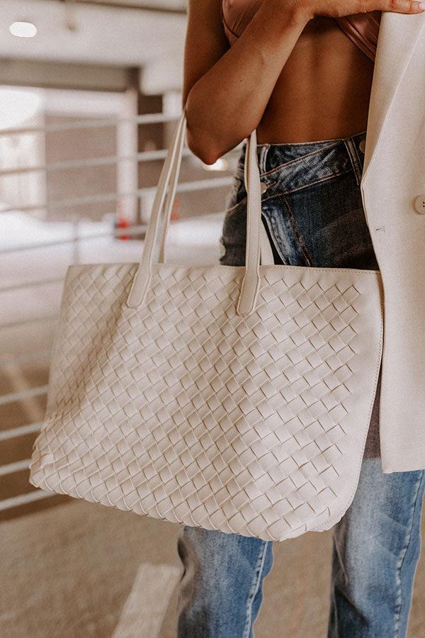 Boston Market Faux Leather Tote In Cream Product Image