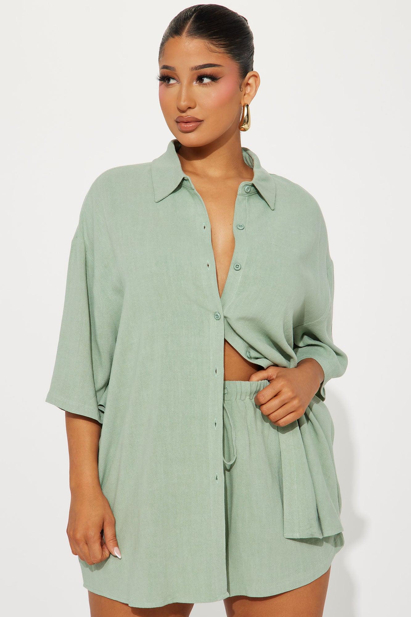 No Secrets Linen Short Set - Sage Product Image