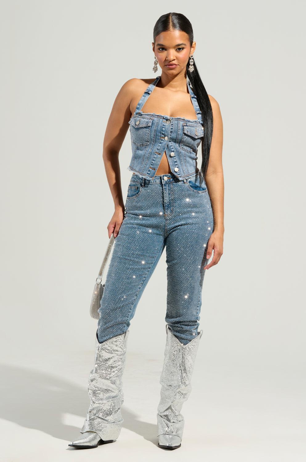 JOLIE RHINESTONE EMBELLISHED TAPERED JEAN Product Image