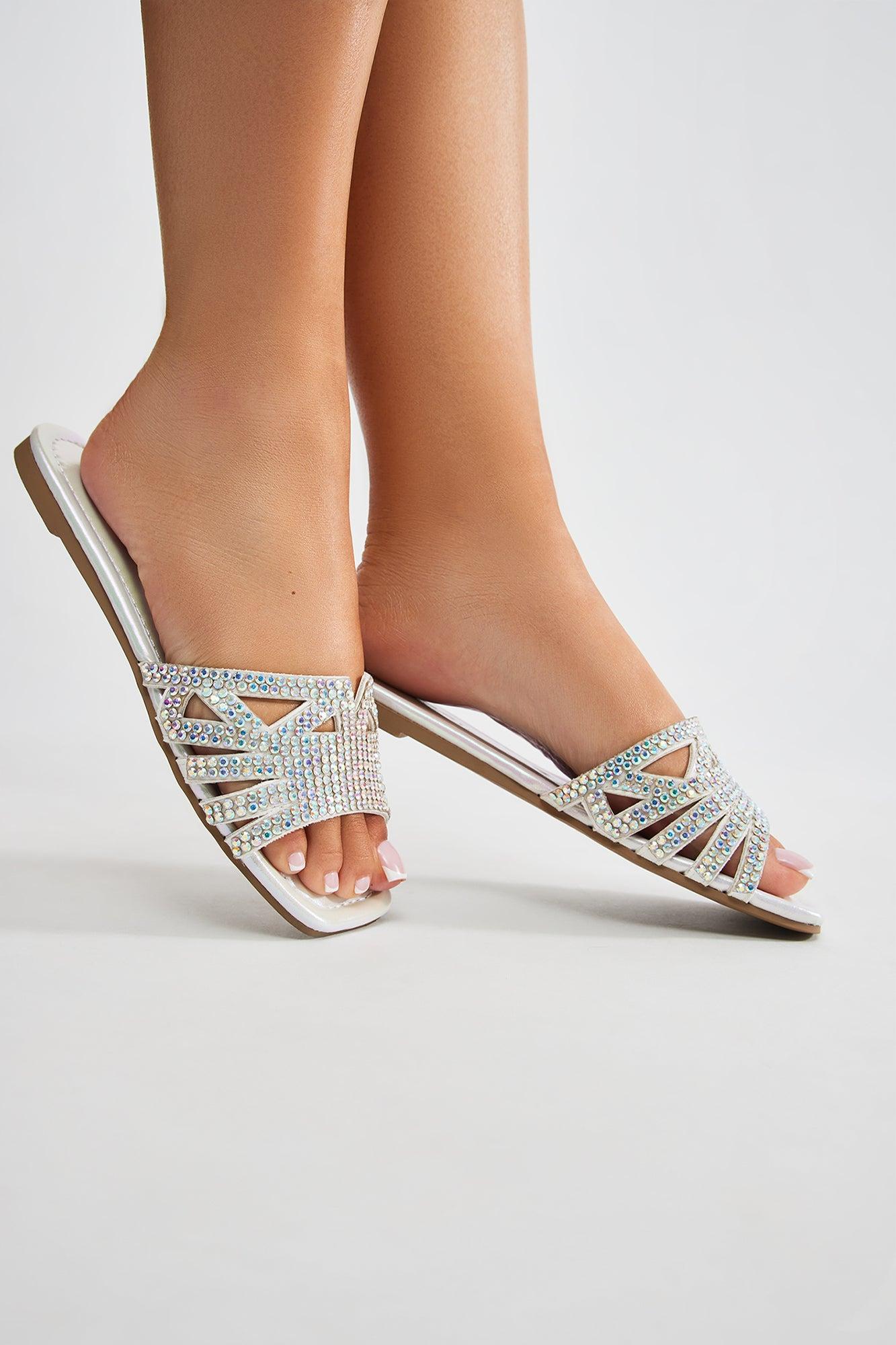 Flourishing Embellished Flat Sandals - Pearl Product Image