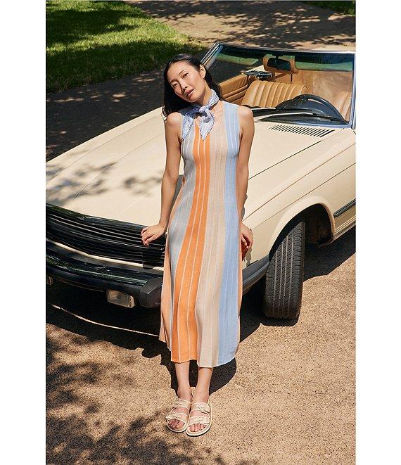 MISOOK Lurex Knit Stripe Scoop Neck Sleeveless Maxi Dress Product Image