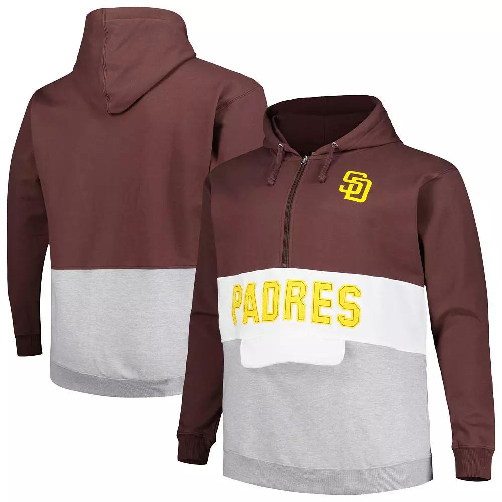 Men's Brown/White San Diego Padres Big & Tall Fleece Half-Zip Hoodie, Size: 4XLT Product Image