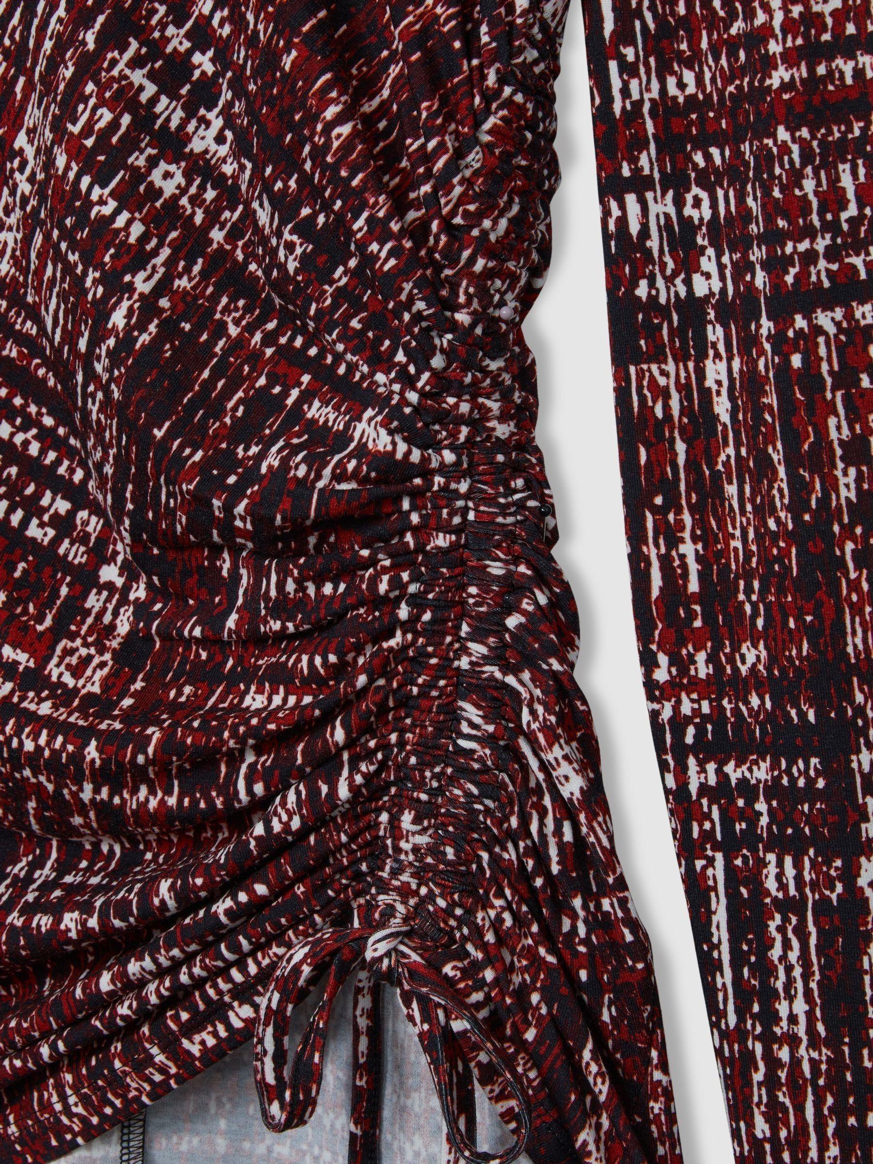 Abstract-Print Ruched-Jersey Top in Red Product Image