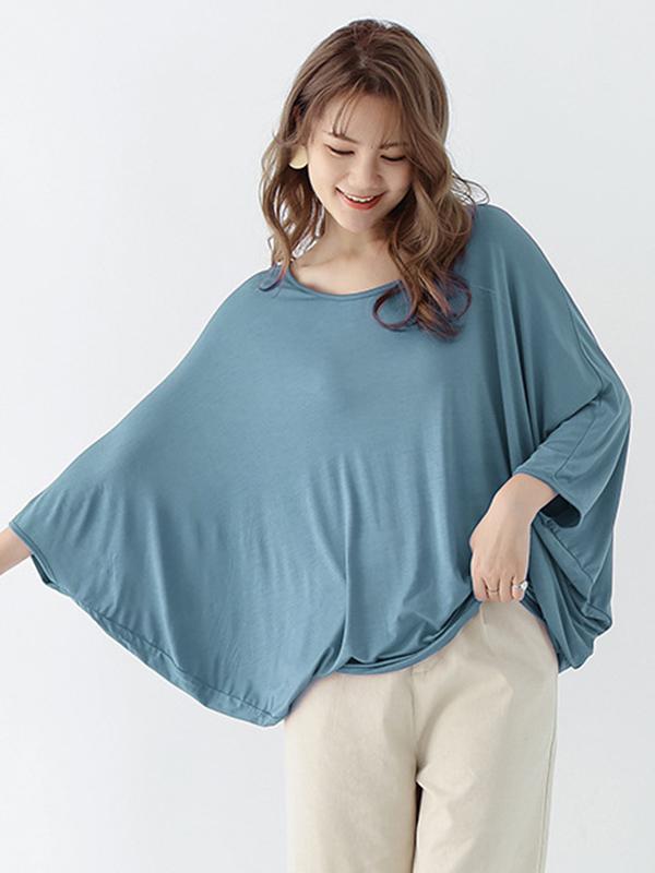 Vintage Loose Round-Neck Batwing Sleeves Shirts Product Image