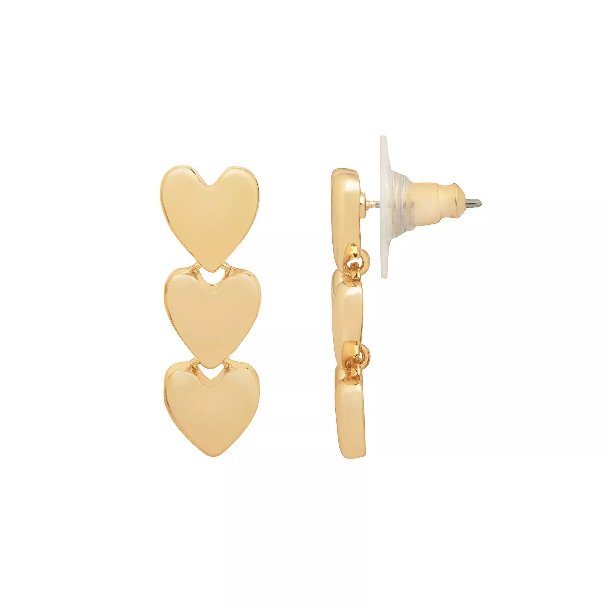 Emberly Triple Puffed Heart Linear Stud Earrings, Women's, None Product Image