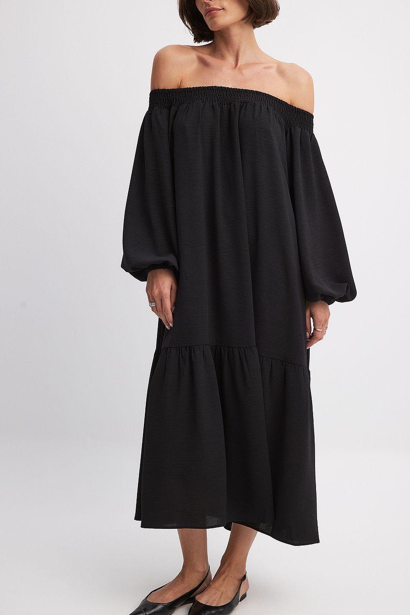Off Shoulder Long Sleeve Midi Dress Product Image