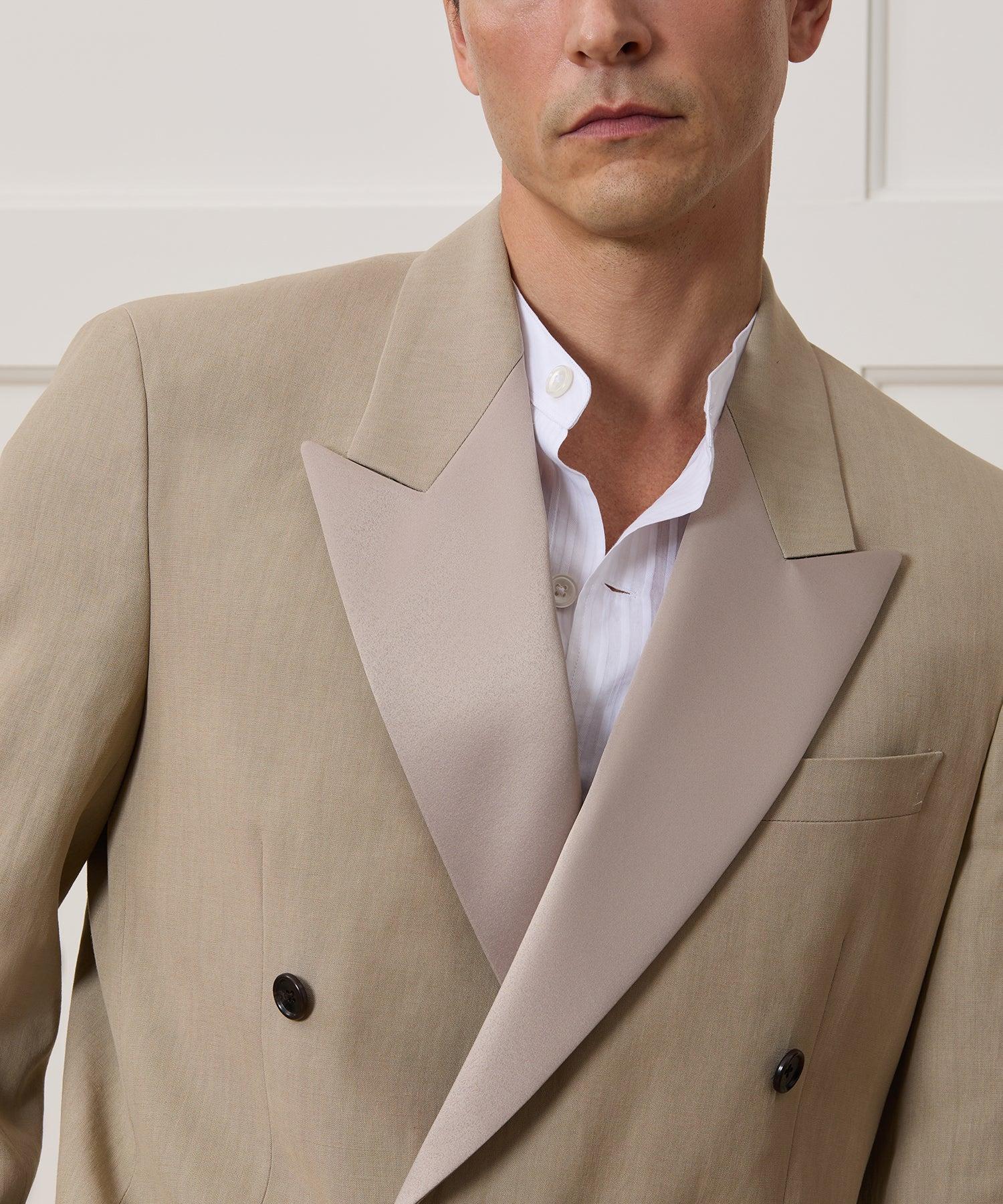 Relaxed Italian Sueded Linen Double-Breasted Tuxedo Jacket Product Image