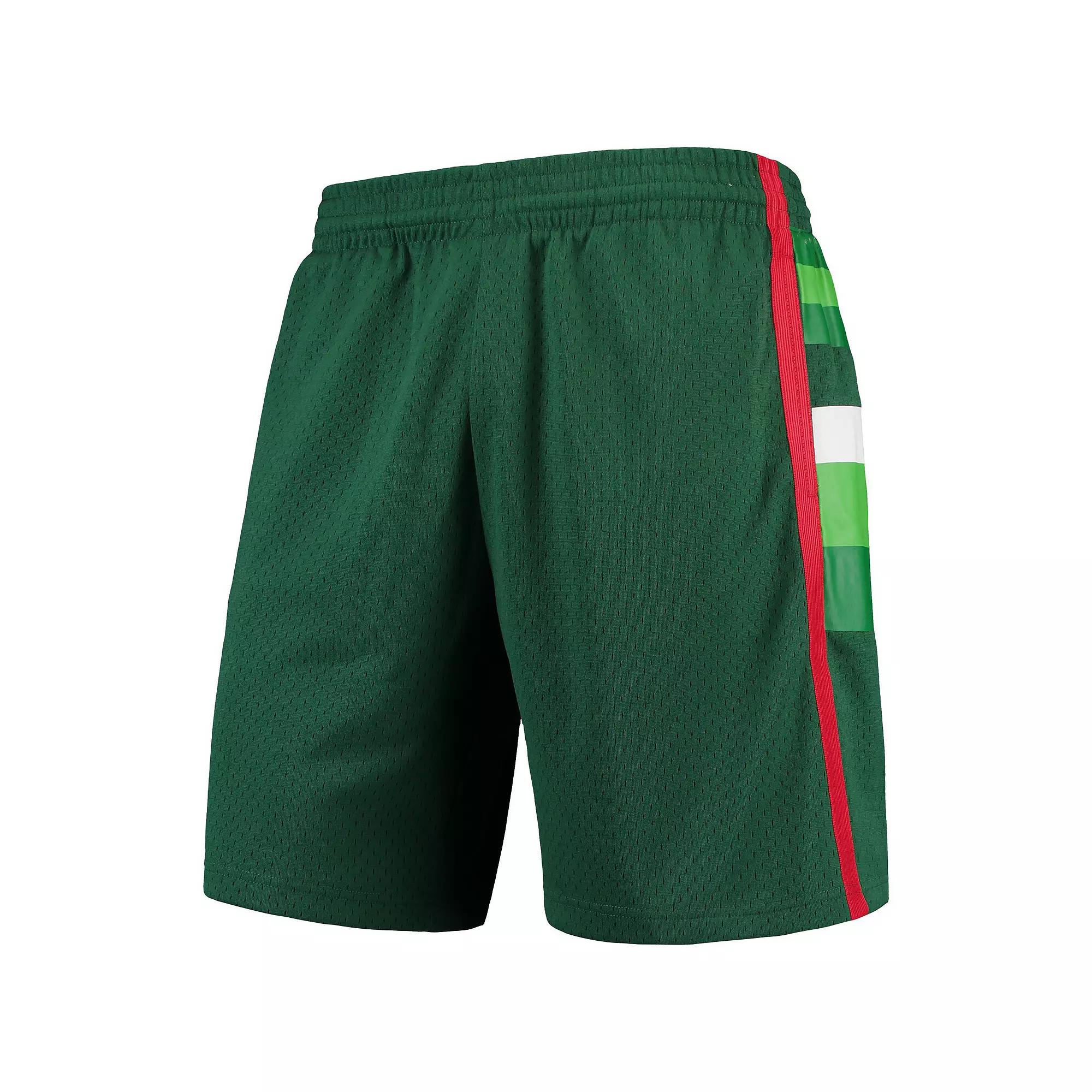 Men's Mitchell & Ness Hunter Green Milwaukee Bucks Hardwood Classics Primary Logo Swingman Shorts,  Product Image