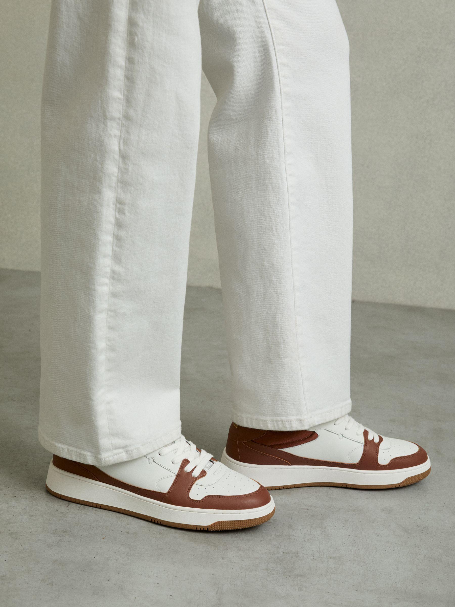 Leather Panelled Trainers in White/Tan Product Image