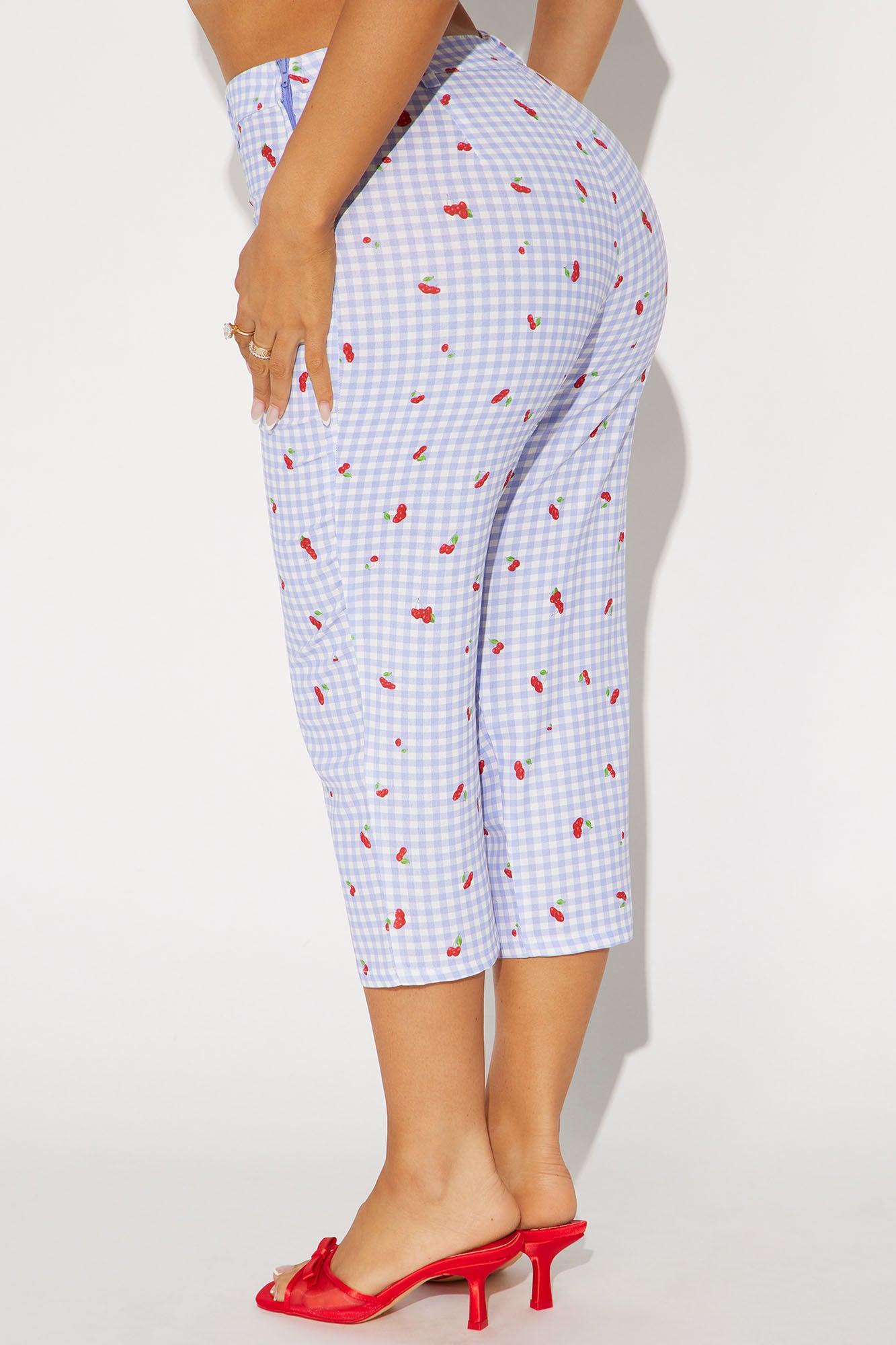Cherry Love Gingham Capri Pant - Blue/combo Product Image
