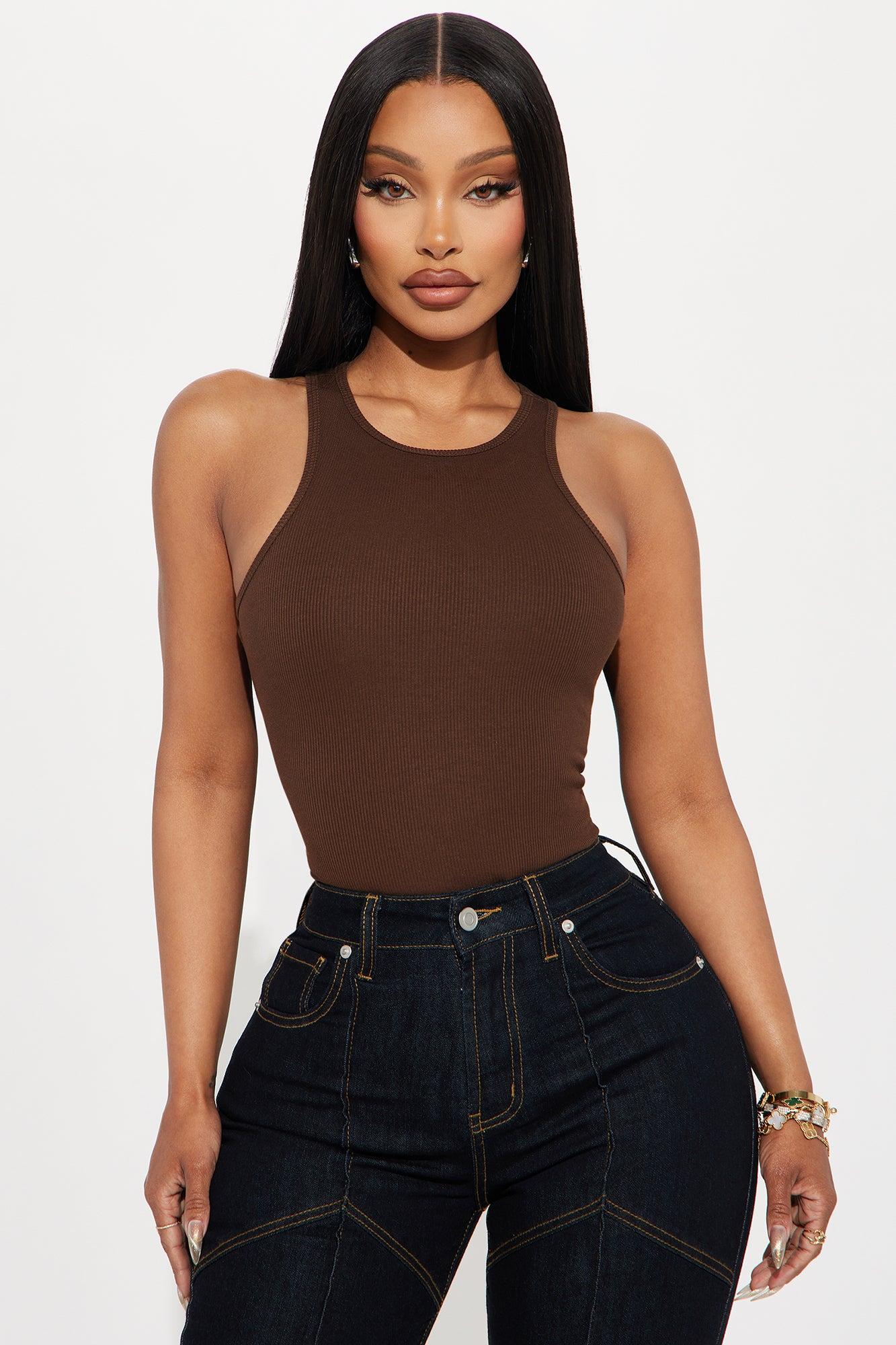 Model Attitude Racerback Bodysuit - Chocolate Product Image