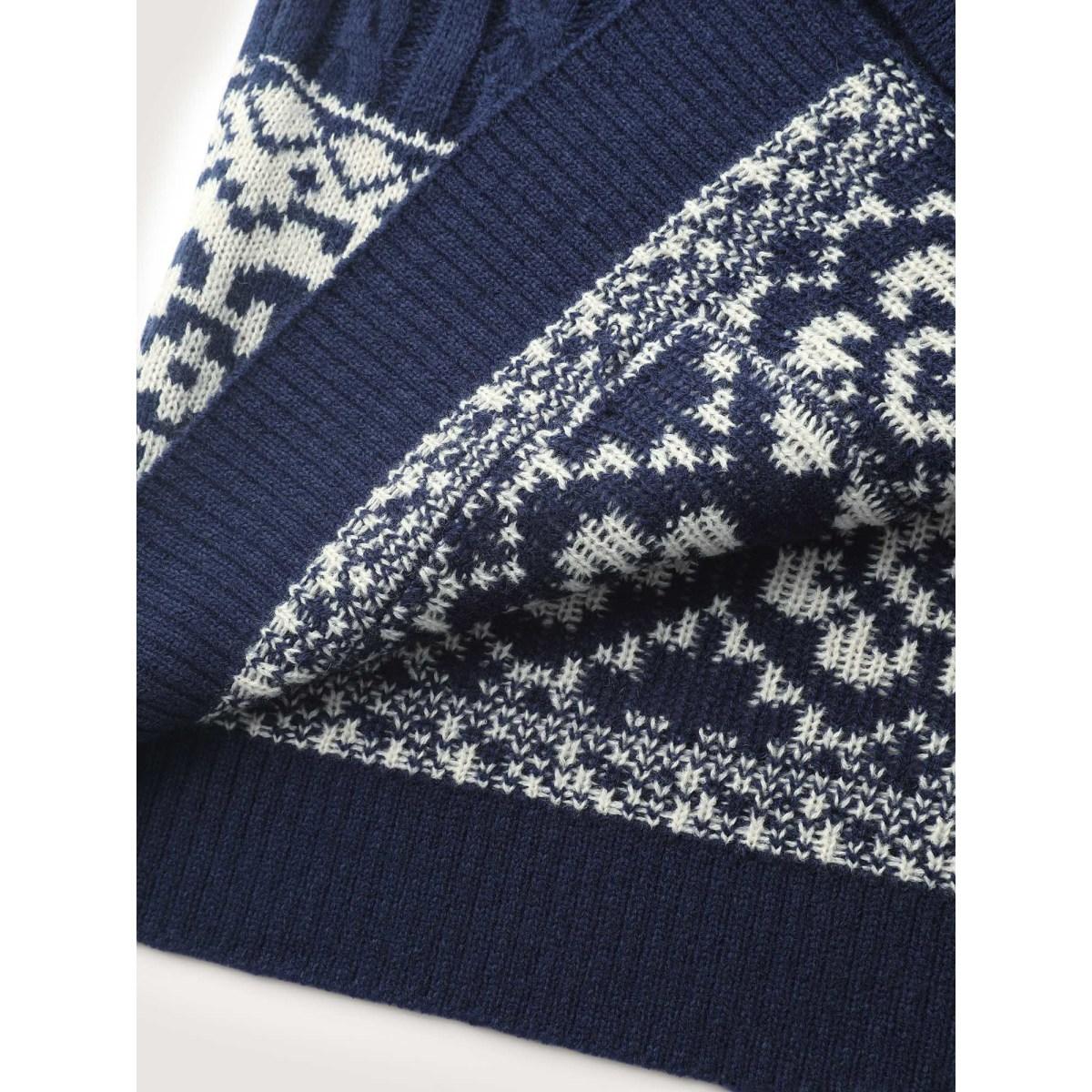 Plus Size Cable Knit Floral Jacquard Pockets Knit Cardigan Indigo Women Leisure Loose Long Sleeve Casual Cardigans BloomChic 22-24/3X Product Image