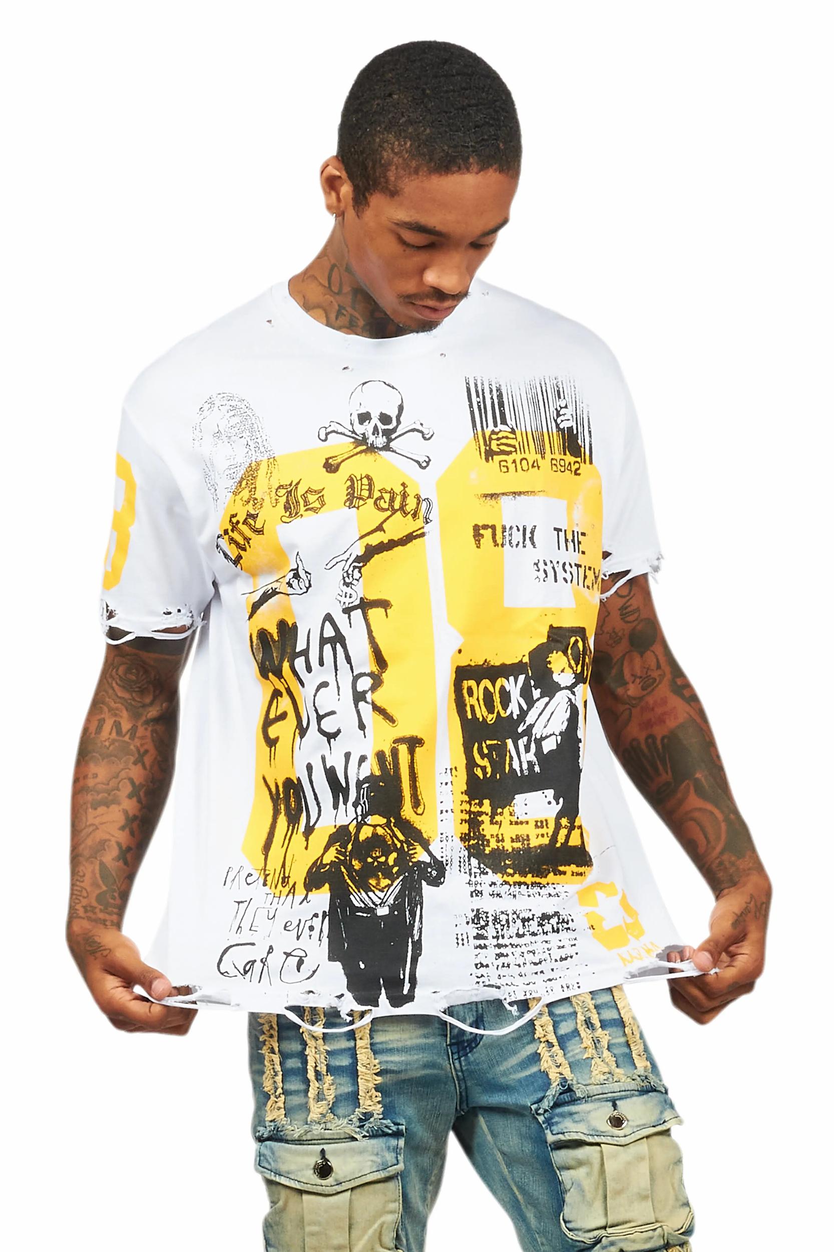 Grill White/Yellow Graphic Oversized T-Shirt Male Product Image