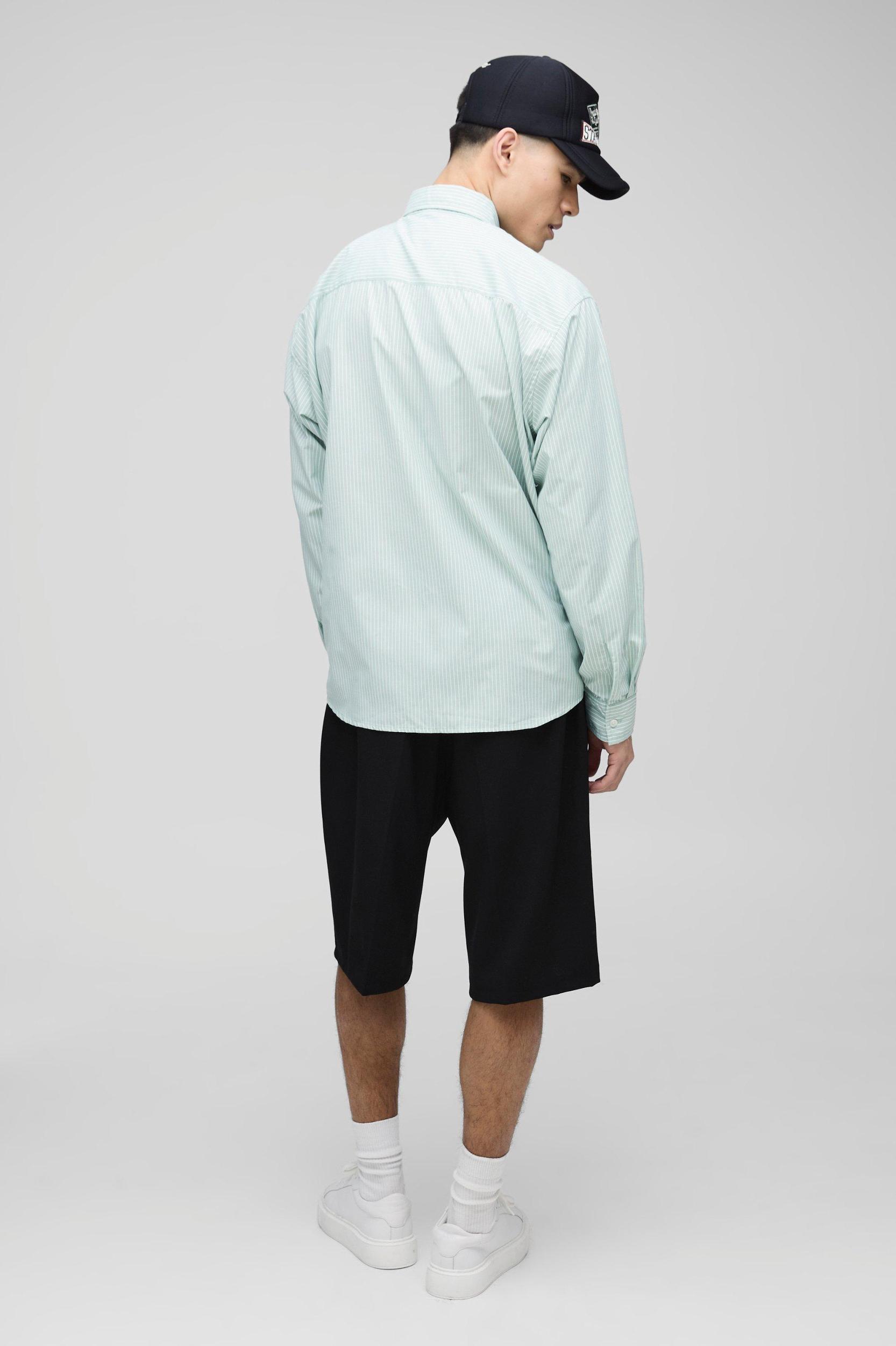 Super Oversized Long Sleeve Stripe Shirt | boohooMAN USA Product Image