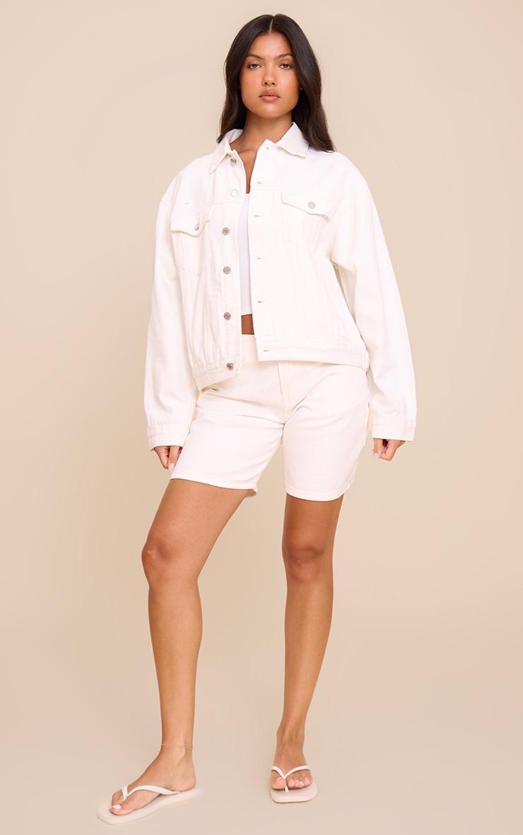 White Oversized Classic Denim Jacket Product Image