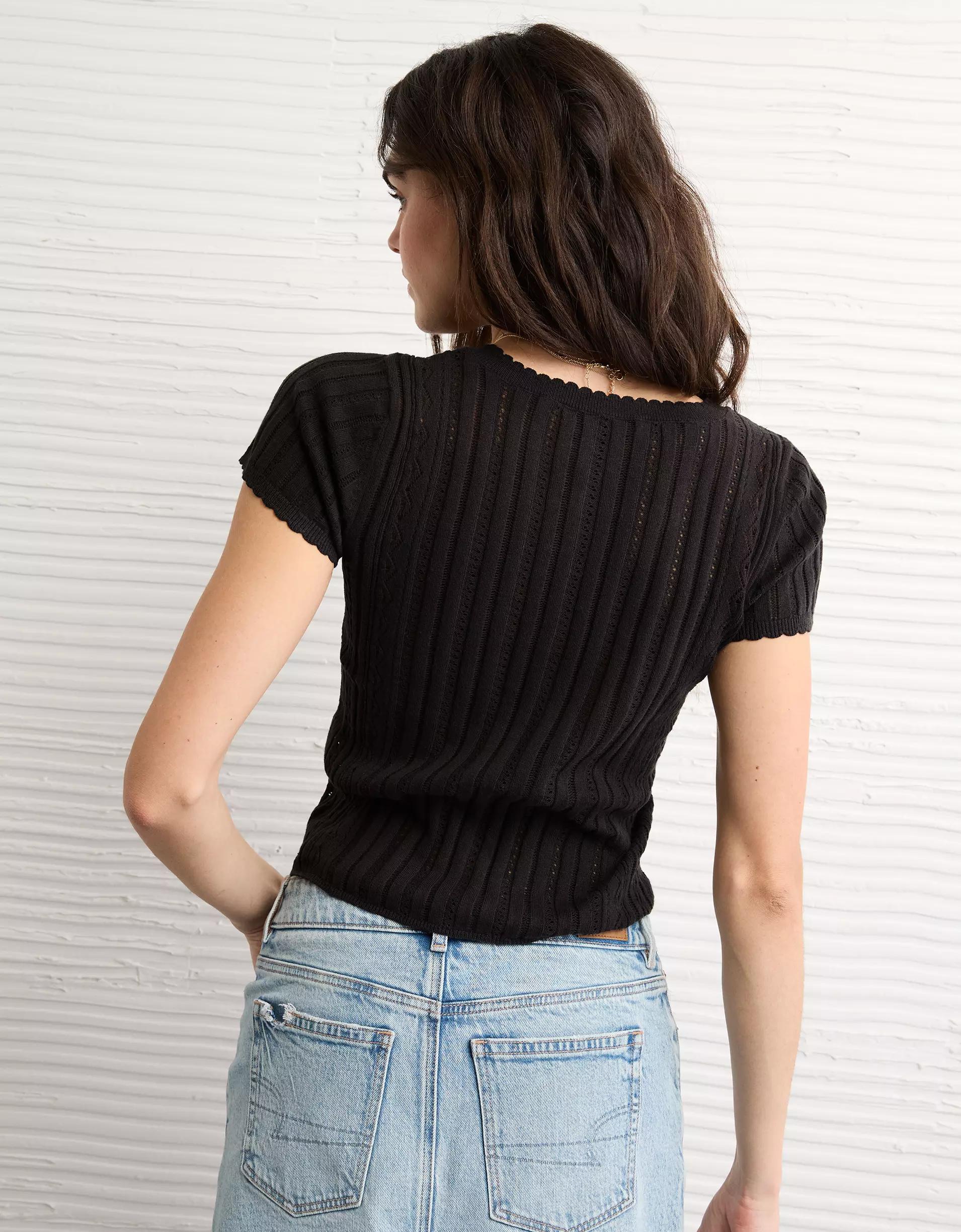 AE Henley Pointelle Sweater T-Shirt Product Image