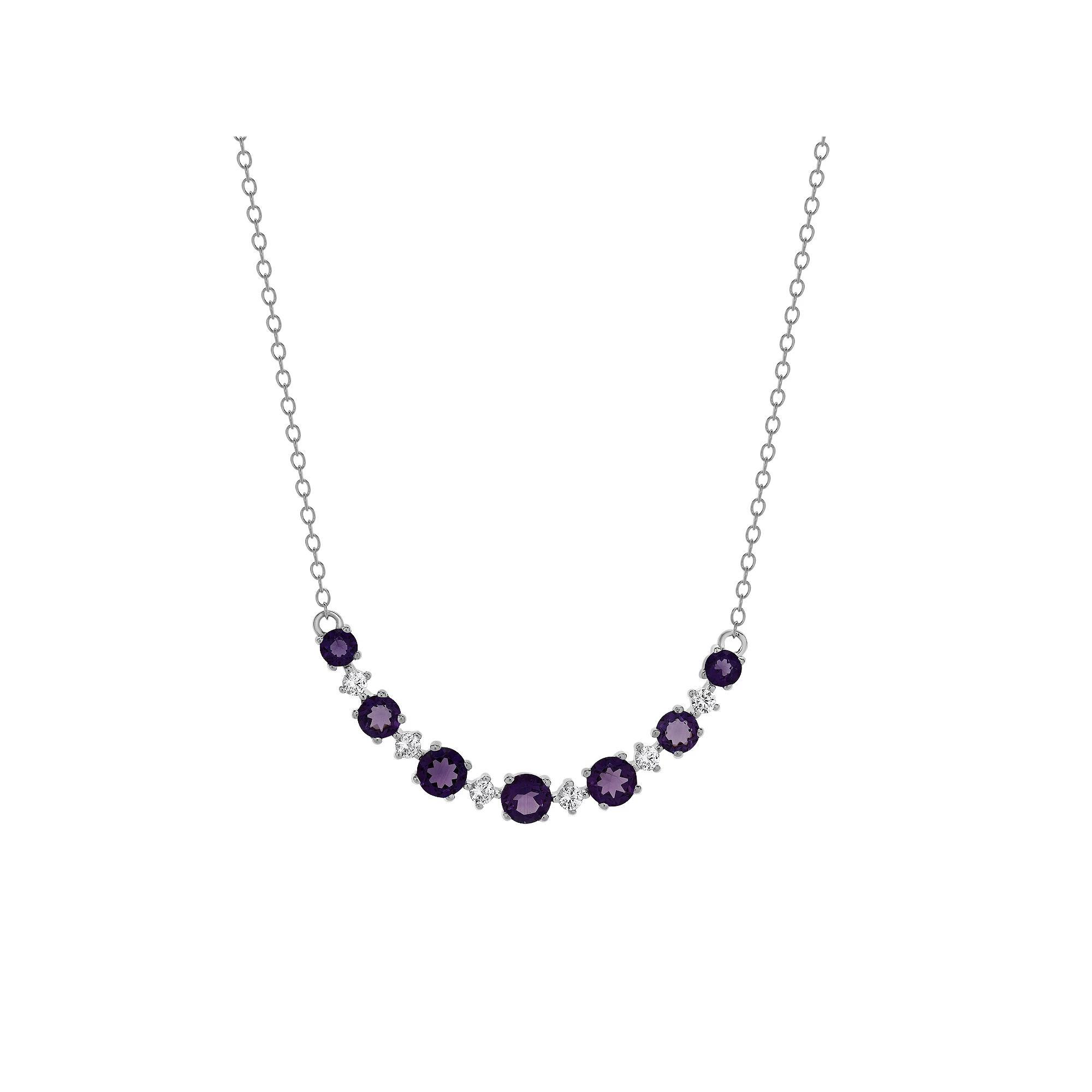 Gemstone Brilliance Sterling Silver Simulated Gemstone & White Sapphire Necklace, Women's, Size: 18", Created Purple Product Image