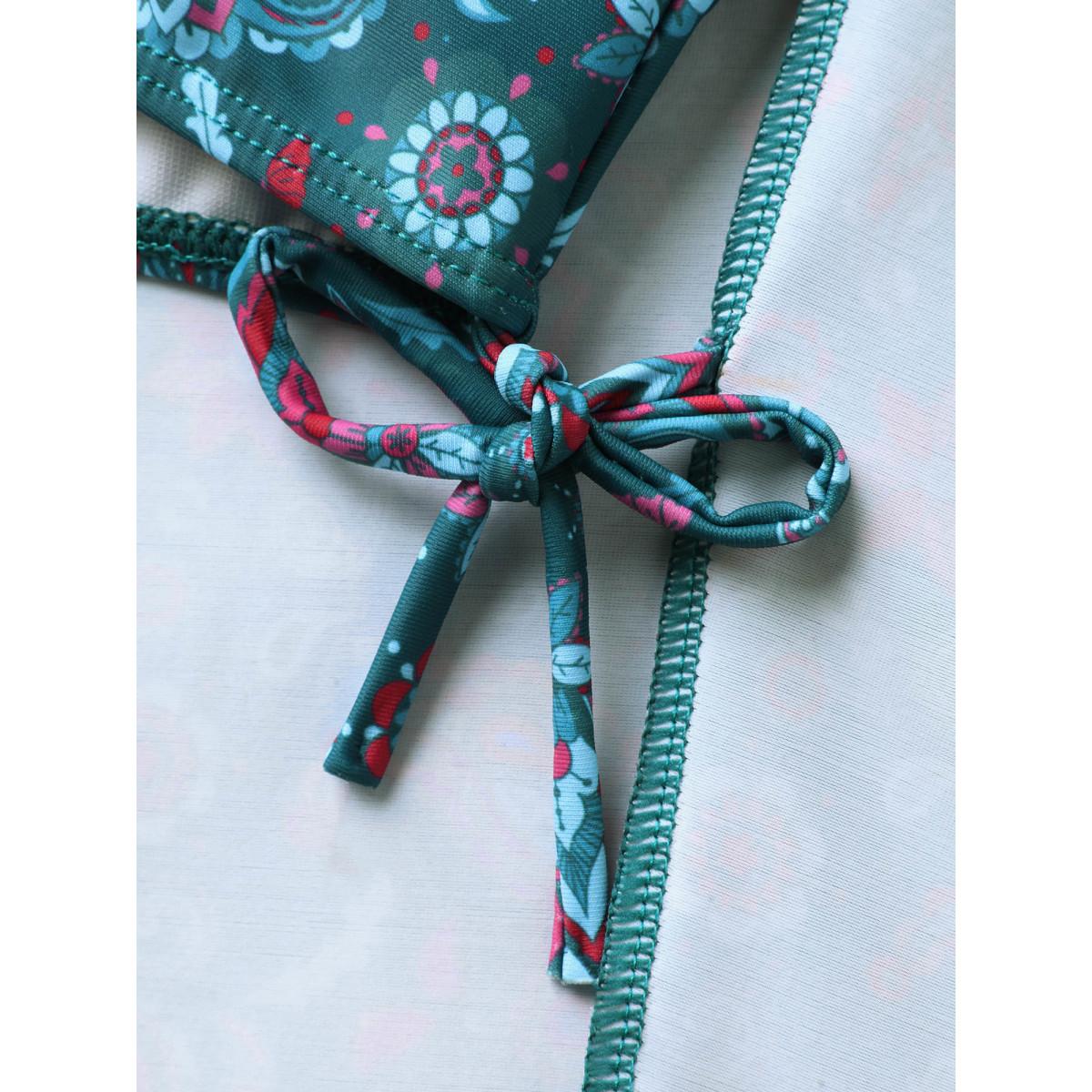 Plus Size Paisley Print Anti Float Tie One-Piece Swimsuit Women's Swimwear Teal Beach Bodycon Overlap Collar High stretch Curve Swim Dresses BloomChic 28/5X Product Image