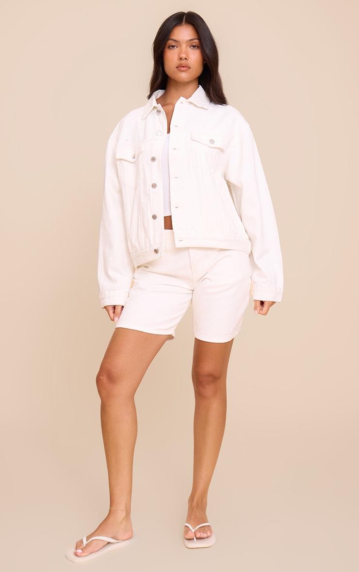 White Low Rise Denim Jorts Product Image