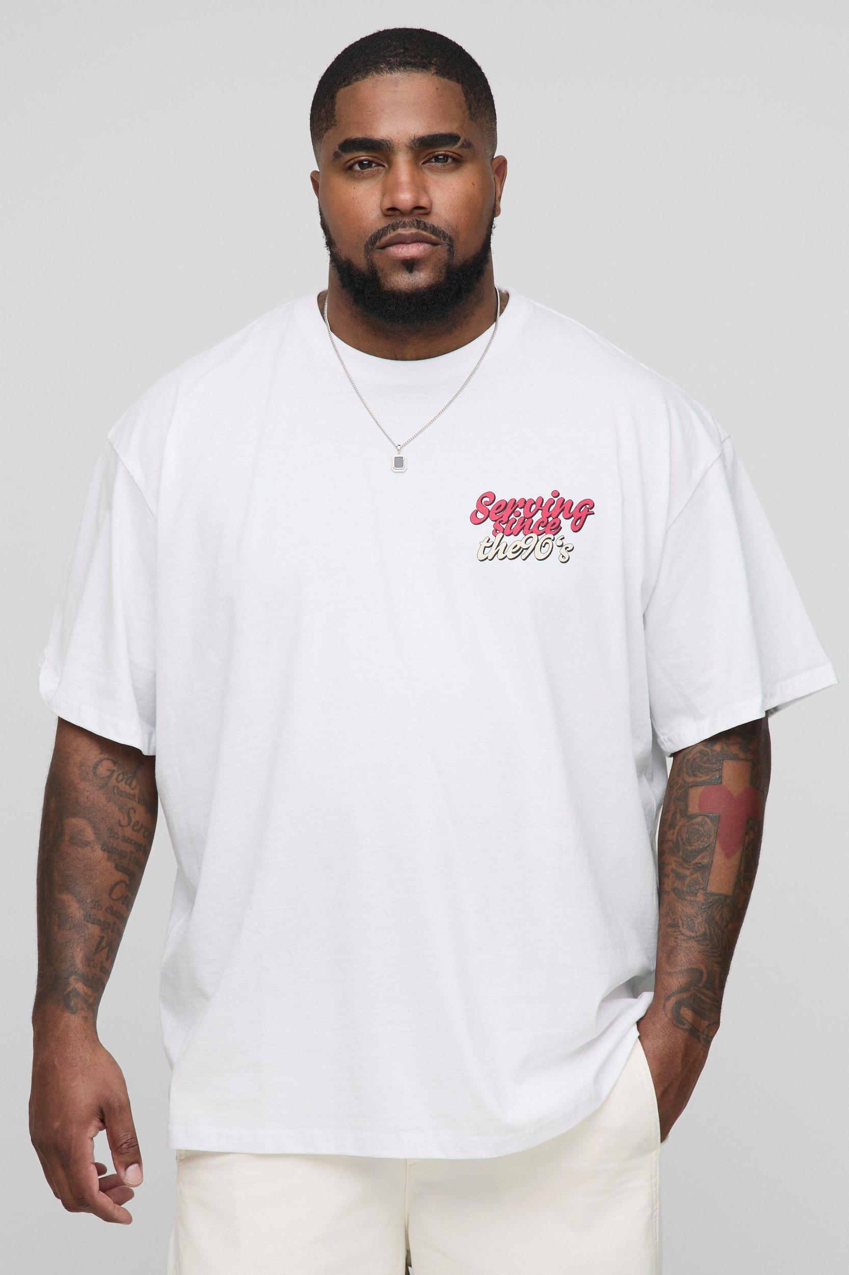 Plus Oversized Retro Serving Since The 90's Print T-Shirt | boohooMAN USA Product Image