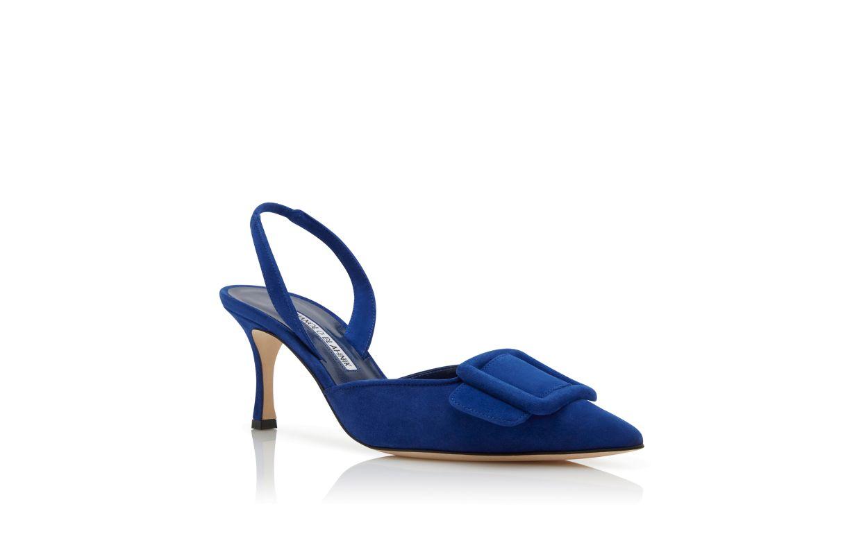 MAYSLI Blue Suede Buckle Detail Slingback Pumps Product Image