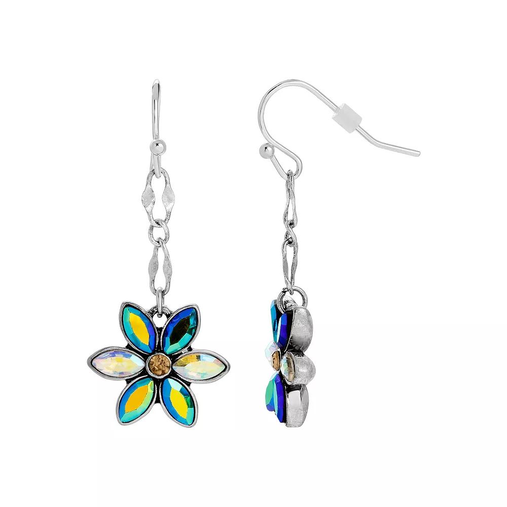1928 Silver Tone Aurora Borealis Crystal Flower Earrings, Women's, Multi Product Image