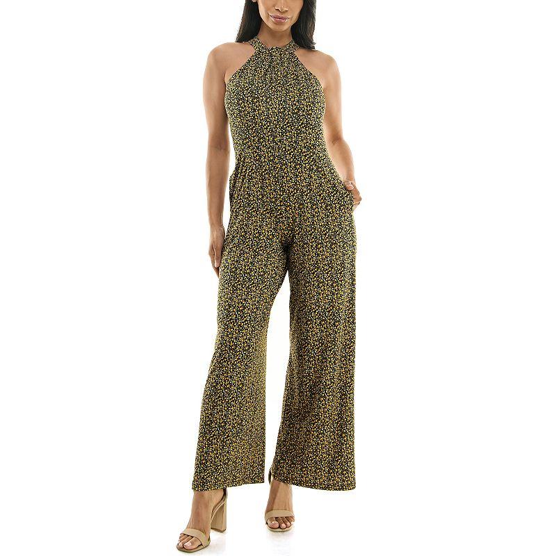 Women's Nina Leonard Printed Twist Neck Jumpsuit,  Product Image