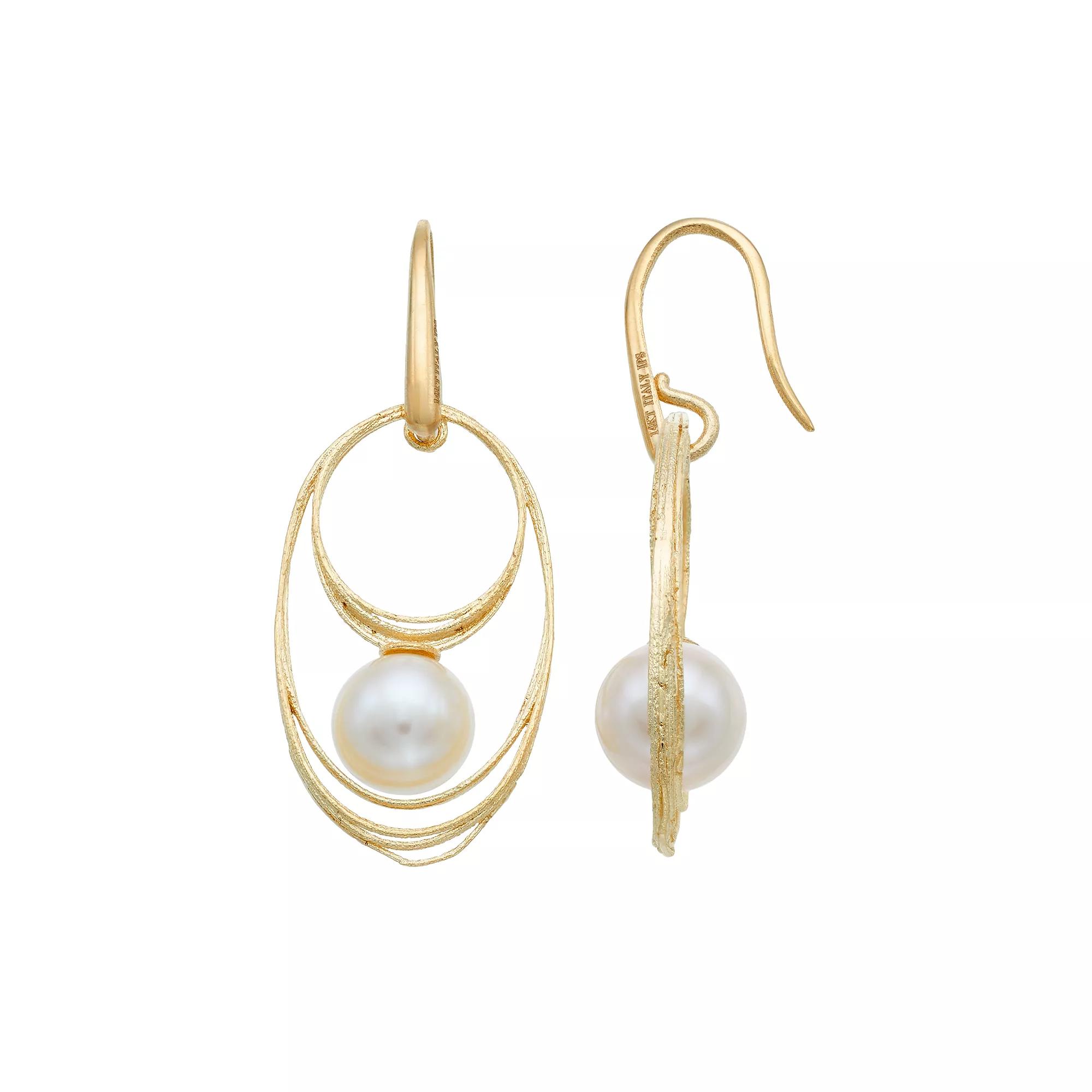 PearLustre by Imperial 14k Gold Freshwater Cultured Pearl Hoop Drop Earrings, Womens Product Image