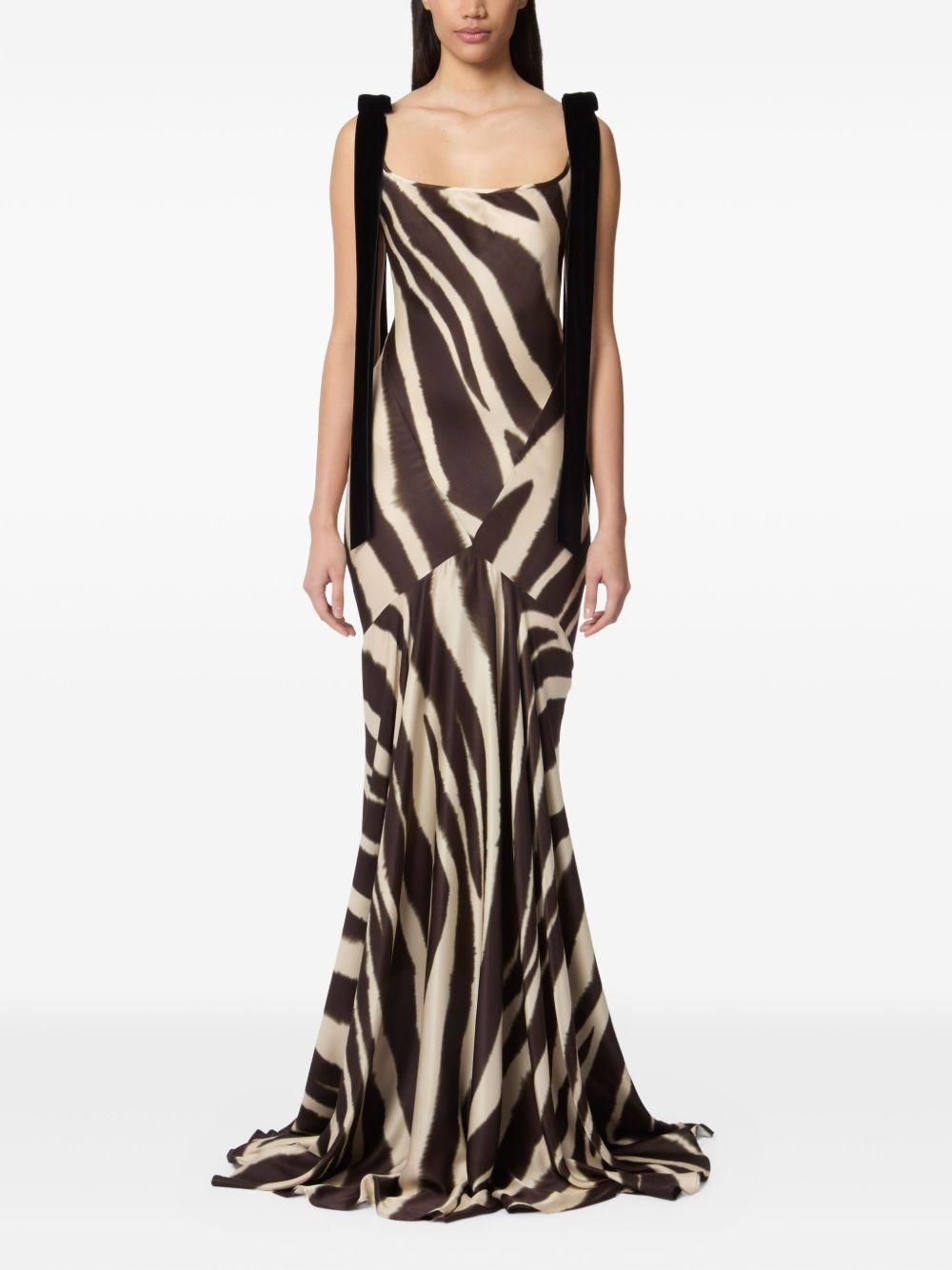 zebra-print velvet-bow maxi dress Product Image