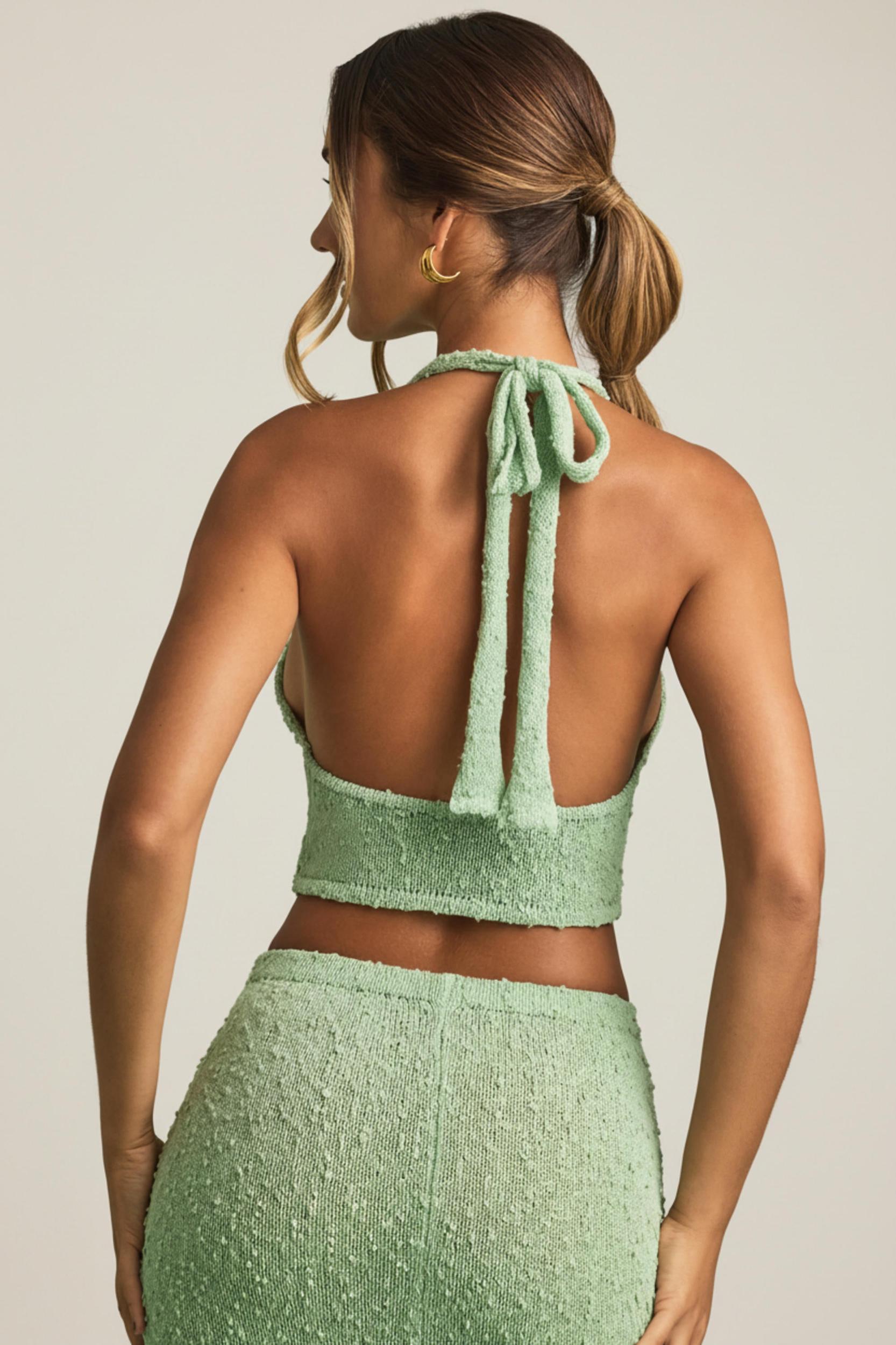 Bouclé Halterneck Crop Top in Mint Product Image