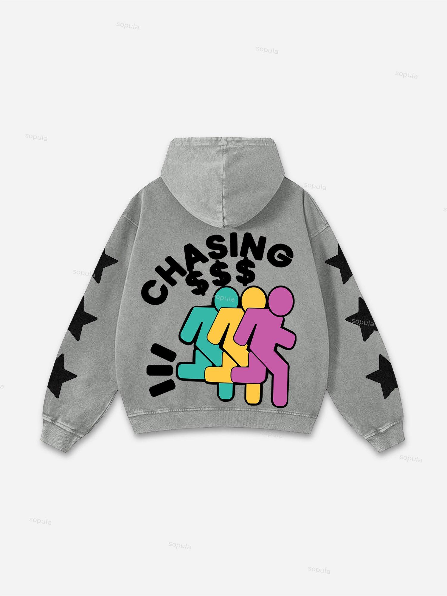 Vintage Chasing Money Graphic Acid Washed Oversized Hoodie Product Image