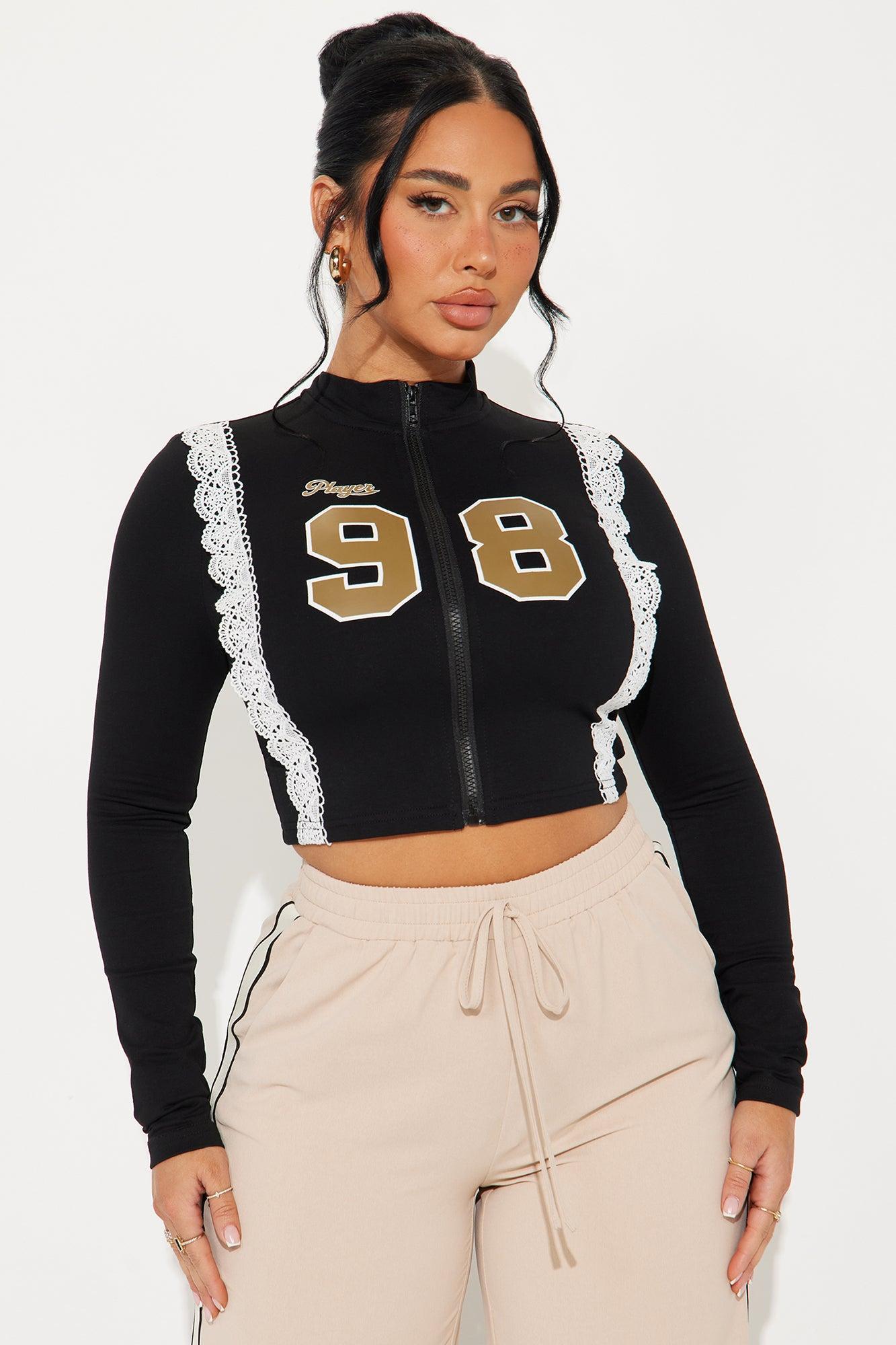 Level Up Lace Zip Up Top - Black Product Image