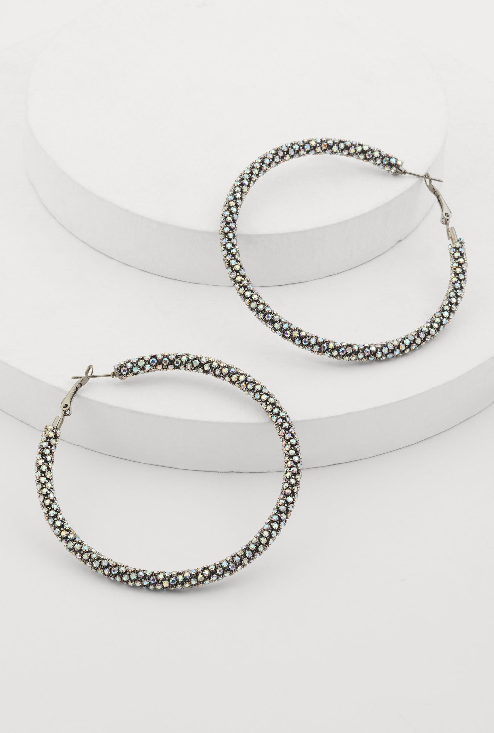Rhinestone Encrusted Hoop Earrings Unisex Product Image