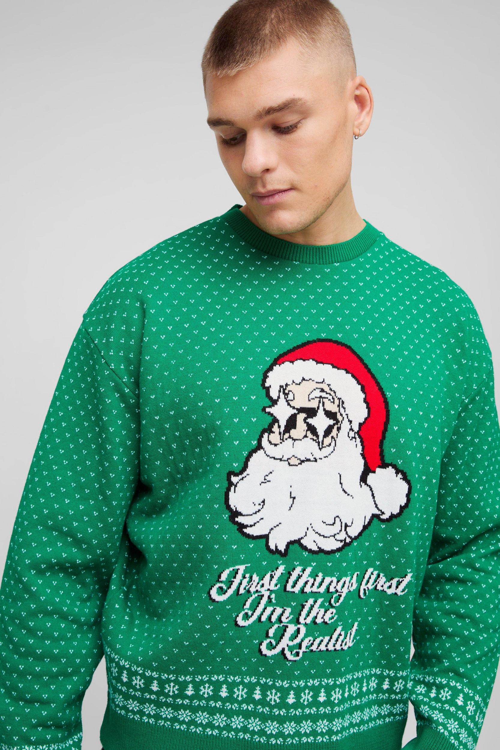 Oversized Boxy Santa Christmas Sweater | boohooMAN USA Product Image