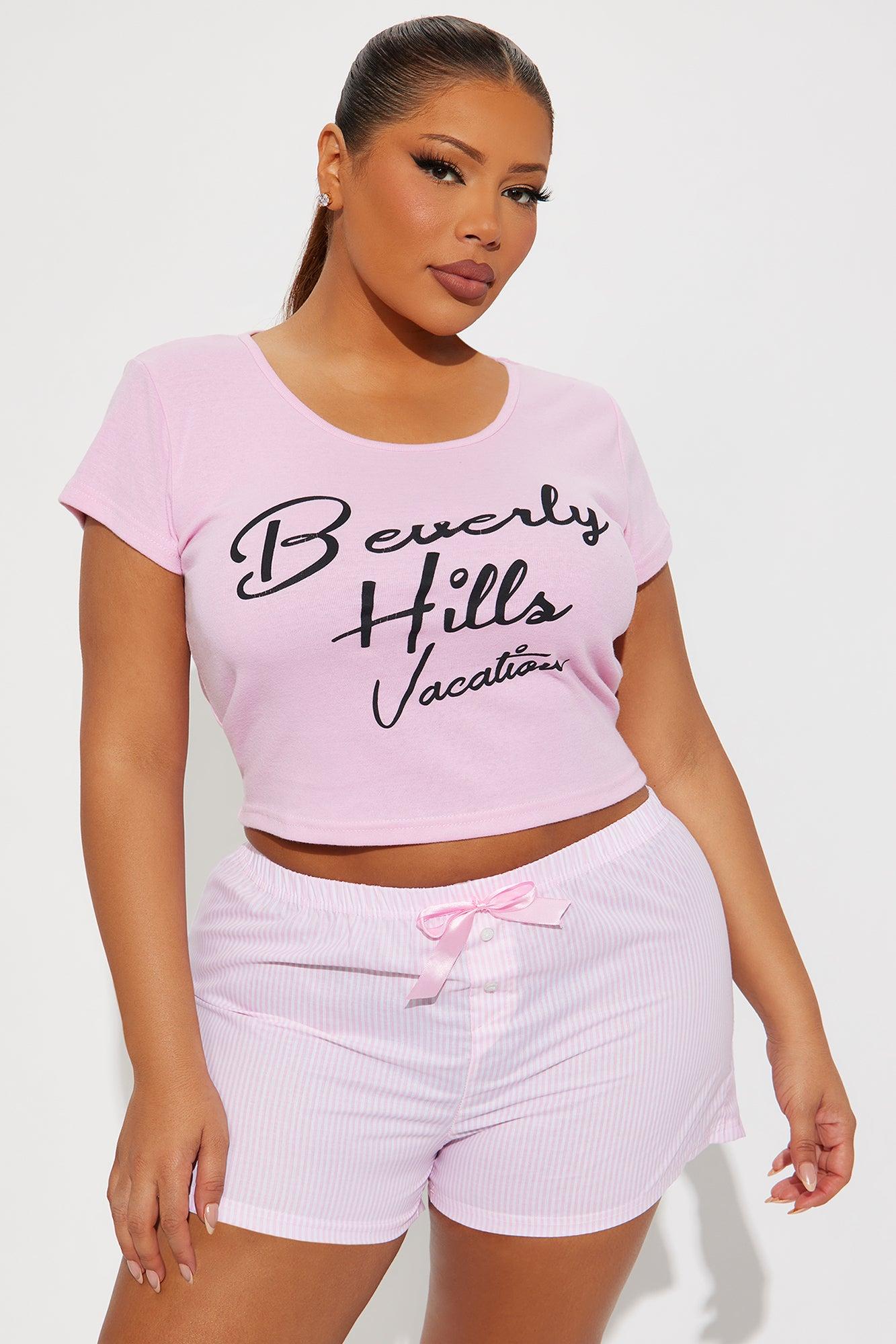 In Beverly Hills Cotton PJ Boxer Short Set - Pink Product Image