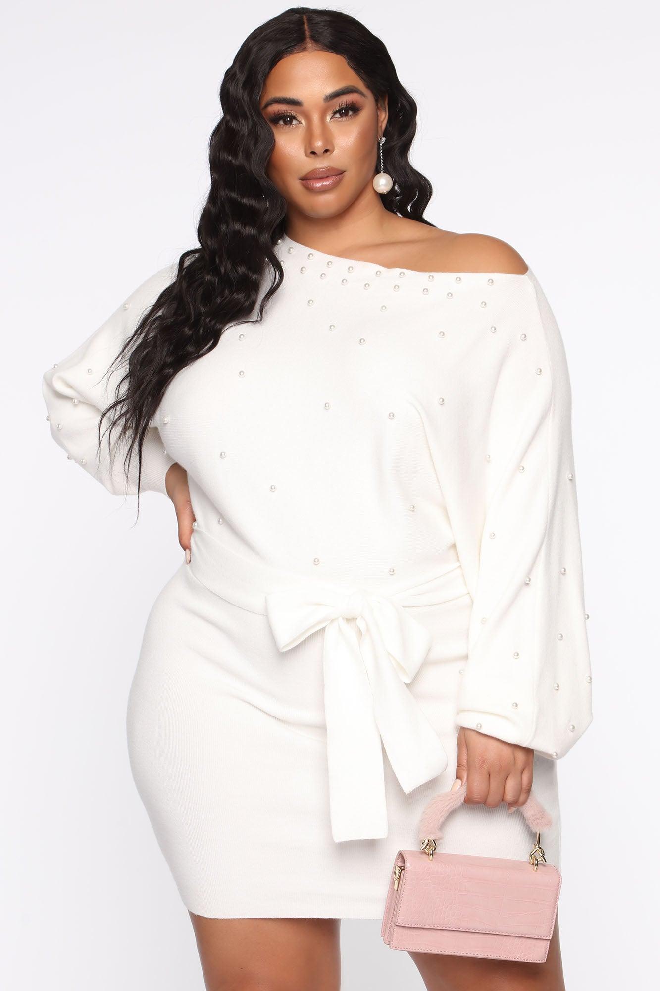 Pearls Are Everything Sweater Mini Dress - Ivory Female Product Image