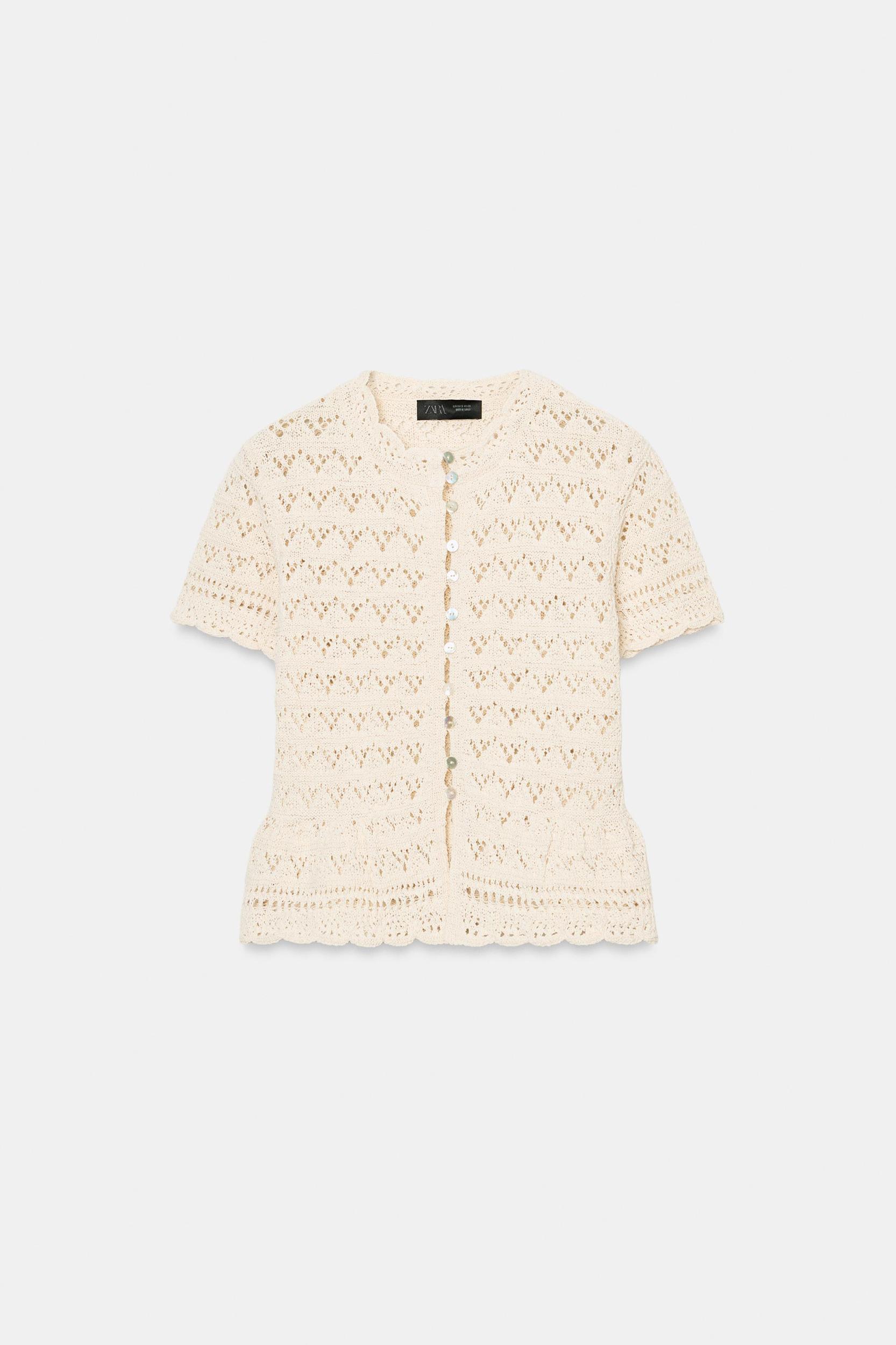 SHORT SLEEVE POINTELLE CARDIGAN Product Image